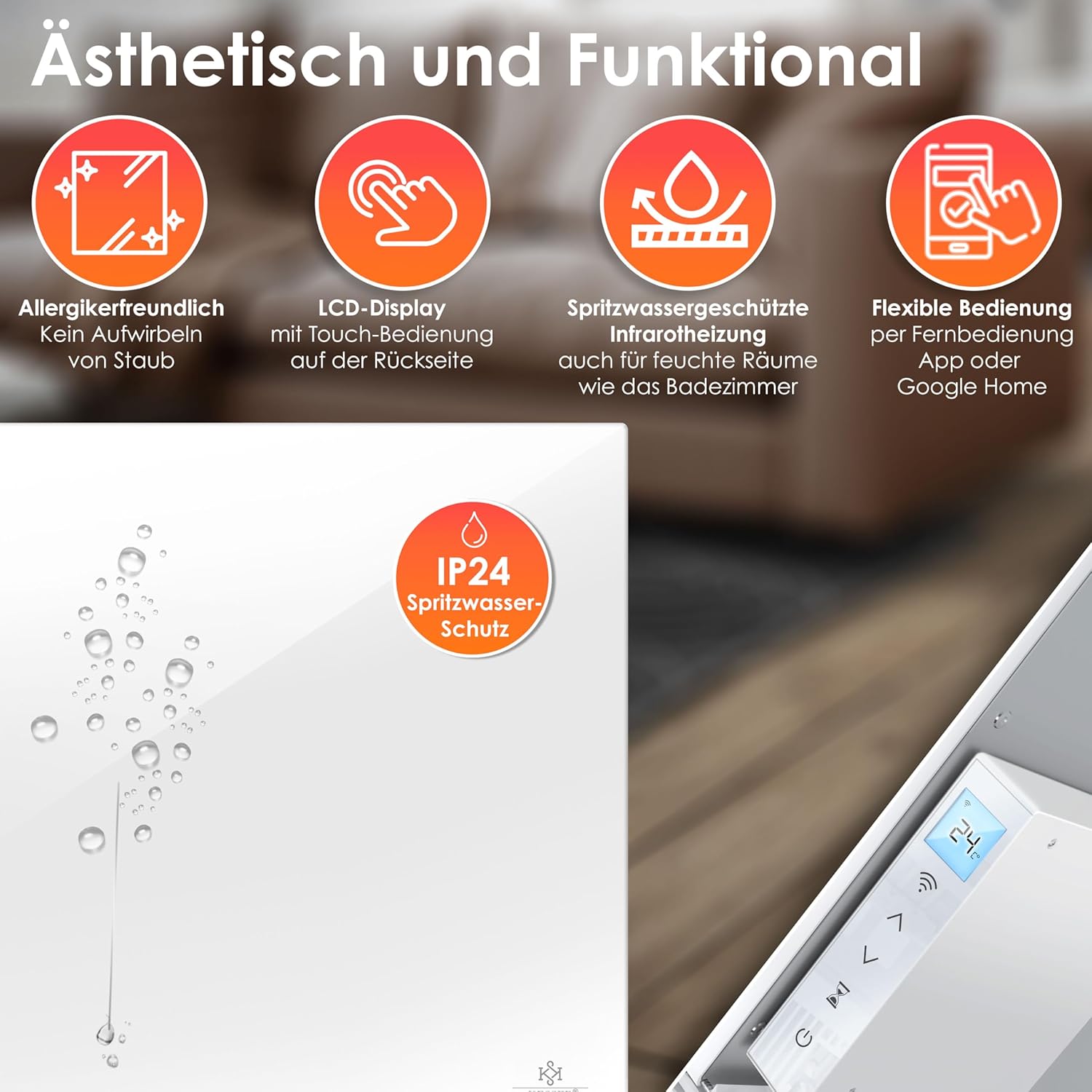 KESSER® Infrarotheizung 520W Aluminiumheizung Energiesparend 2in1 Standgerät & Wandmontage Elektroheizung mit Erkennung Offener Fenster + Fernbedienung & App-Steuerung Thermostat Infrarot Heizpaneel — Ansicht 3