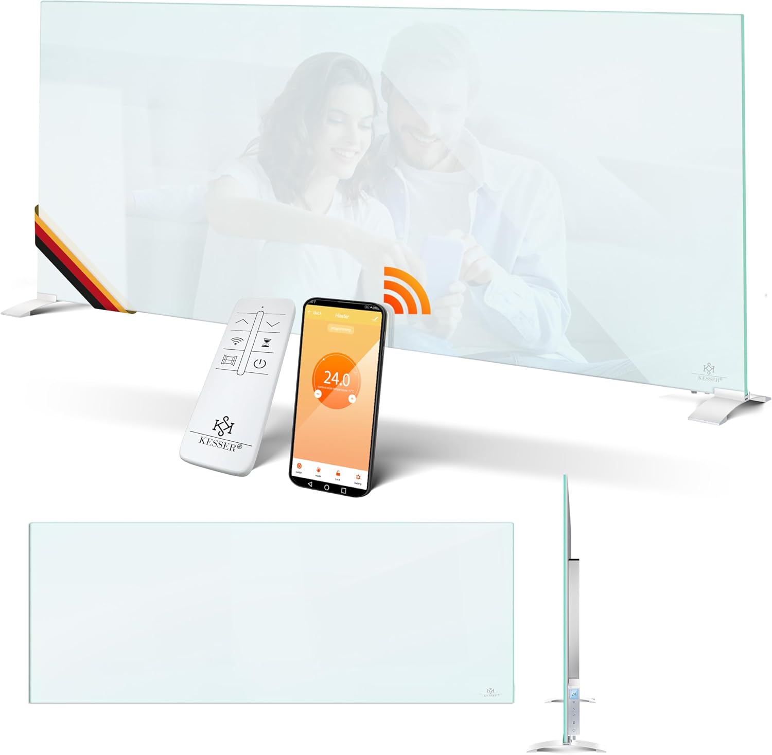 KESSER® Infrarotheizung 600W Glaskonvektor Glasheizung Energiesparend 2in1 Standgerät & Wandmontage Elektroheizung mit Erkennung Offener Fenster + Fernbedienung & App-Steuerung Thermostat Heizpaneel