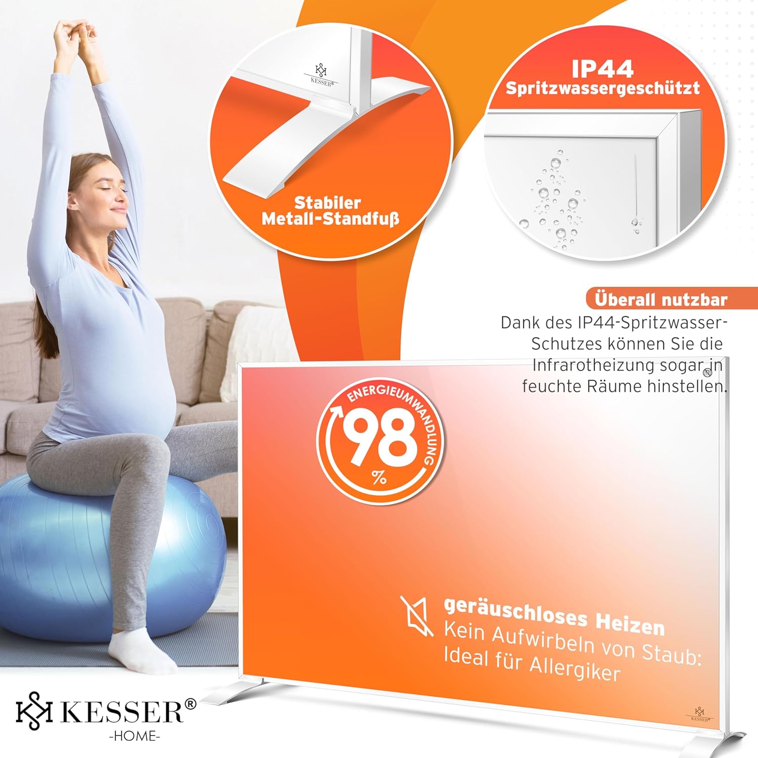 KESSER® Infrarotheizung Infrarot Standgerät & Wandmontage Elektroheizung 550W mit Fernbedienung Thermostat & App-Steuerung Elektrisch Heizpaneel Heizung Konvektor Standfüße — Ansicht 6