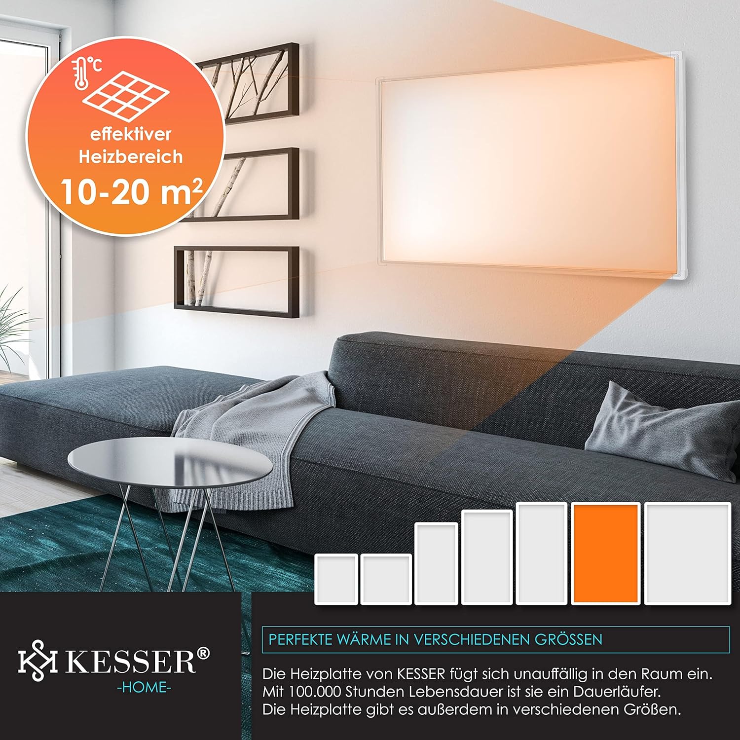 KESSER® Infrarotheizung Mit Thermostat Infrarotheizkörper Elektroheizung Infrarot Heizung Wandheizung - 28 unterschiedliche Routineprogramme, Heizkörper Heizpaneel 1000W Mit Steckdosenthermostat — Ansicht 6