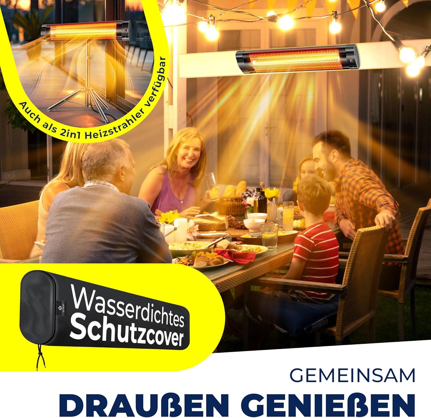 KESSER® Infrarotstrahler 2500W Infrarot Heizstrahler mit Fernbedienung, 3 Stufen, Instant-Heat, Wandhalterung, Terrassenstrahler, Quarzstrahler, Terrassenheizer, inkl. Schutzhülle, Timer - Schwarz — Ansicht 3