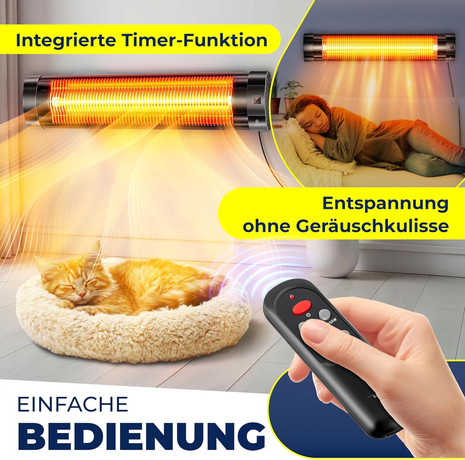 KESSER® Infrarotstrahler 2500W Infrarot Heizstrahler mit Fernbedienung, 3 Stufen, Instant-Heat, Wandhalterung, Terrassenstrahler, Quarzstrahler, Terrassenheizer, inkl. Schutzhülle, Timer - Schwarz — Ansicht 5