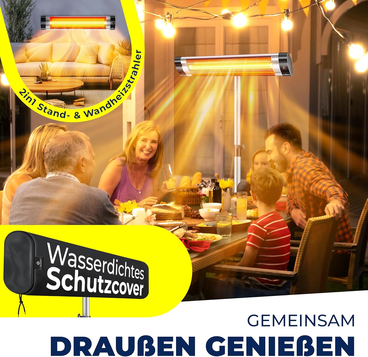 KESSER® Infrarotstrahler Heizstrahler Terrassenstrahler 2500W mit Fernbedienung inkl. Schutzhülle höhenverstellbarem Teleskopstativ Wickeltischstrahler Terrassenheizer Quarzstrahler Infrarot — Ansicht 3