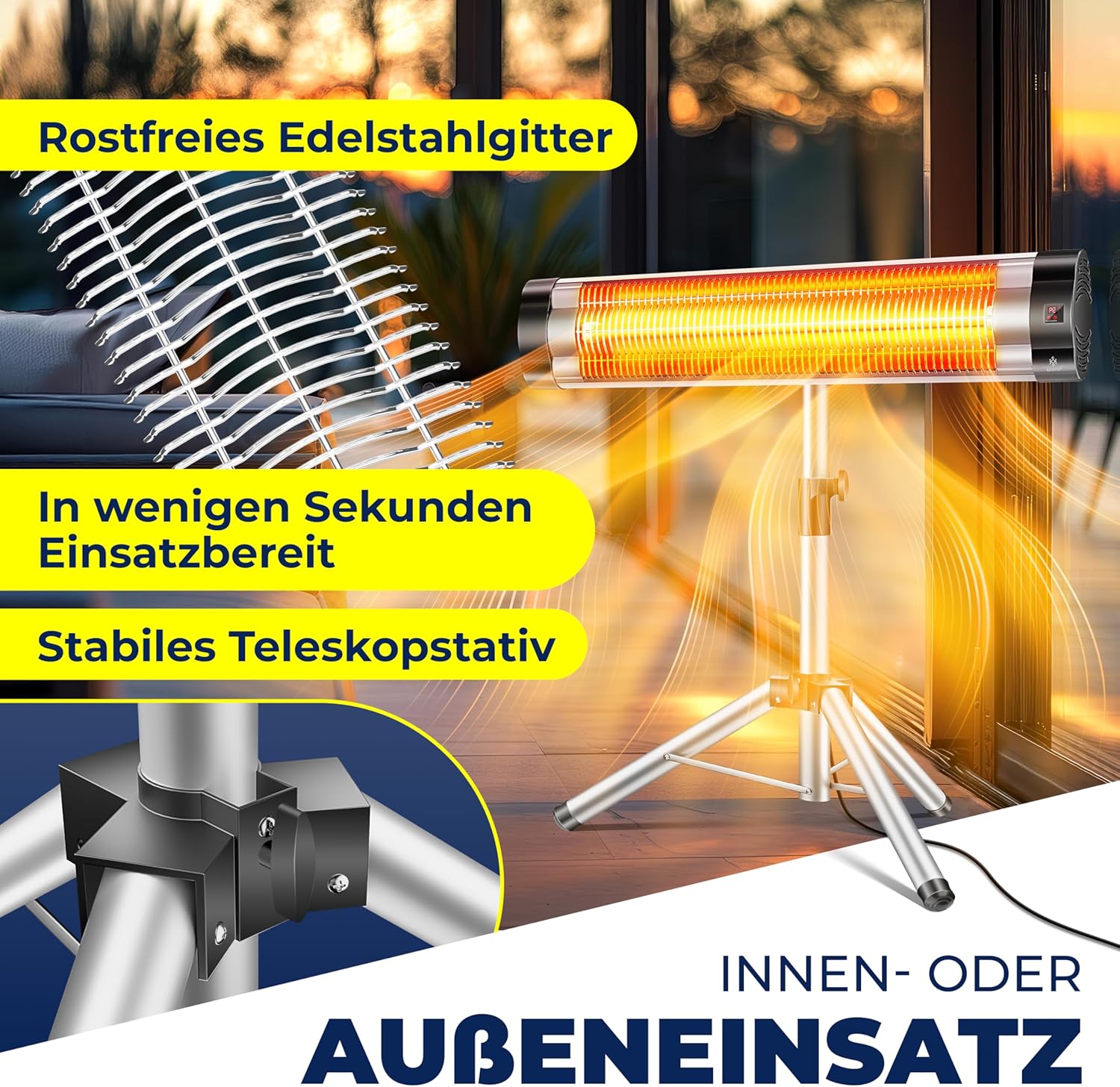 KESSER® Infrarotstrahler Heizstrahler Terrassenstrahler 2500W mit Fernbedienung inkl. Schutzhülle höhenverstellbarem Teleskopstativ Wickeltischstrahler Terrassenheizer Quarzstrahler Infrarot — Ansicht 4