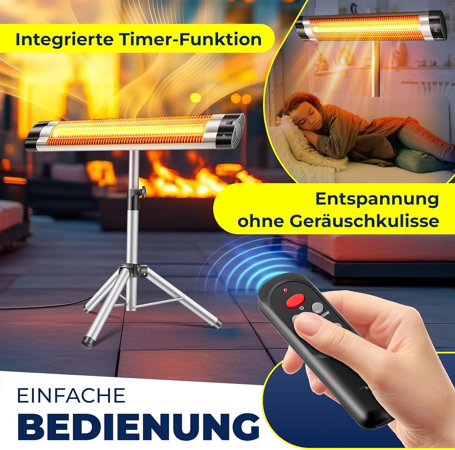 KESSER® Infrarotstrahler Heizstrahler Terrassenstrahler 2500W mit Fernbedienung inkl. Schutzhülle höhenverstellbarem Teleskopstativ Wickeltischstrahler Terrassenheizer Quarzstrahler Infrarot — Ansicht 5