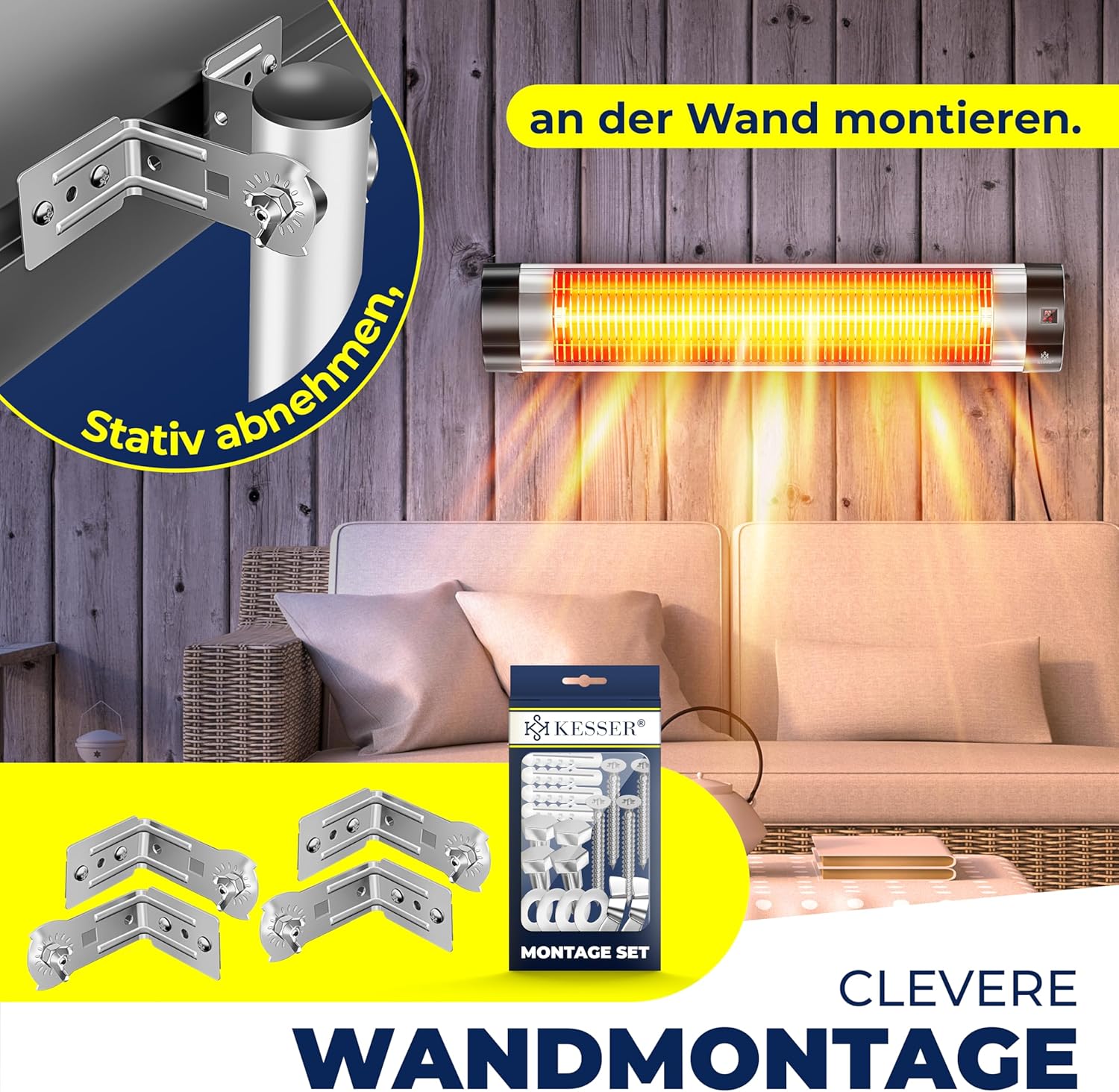 KESSER® Infrarotstrahler Heizstrahler Terrassenstrahler 2500W mit Fernbedienung inkl. Schutzhülle höhenverstellbarem Teleskopstativ Wickeltischstrahler Terrassenheizer Quarzstrahler Infrarot — Ansicht 6