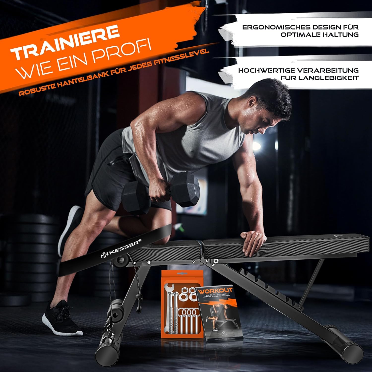 KESSER® Klappbare Hantelbank Multifunktionale Trainingsbank mit Rückenlehne 500kg Belastbarkeit | verstellbare Bank Fitnessgerät zum Bankdrücken | Ganzkörpertraining Schrägbank für Fitness & Training — Ansicht 5