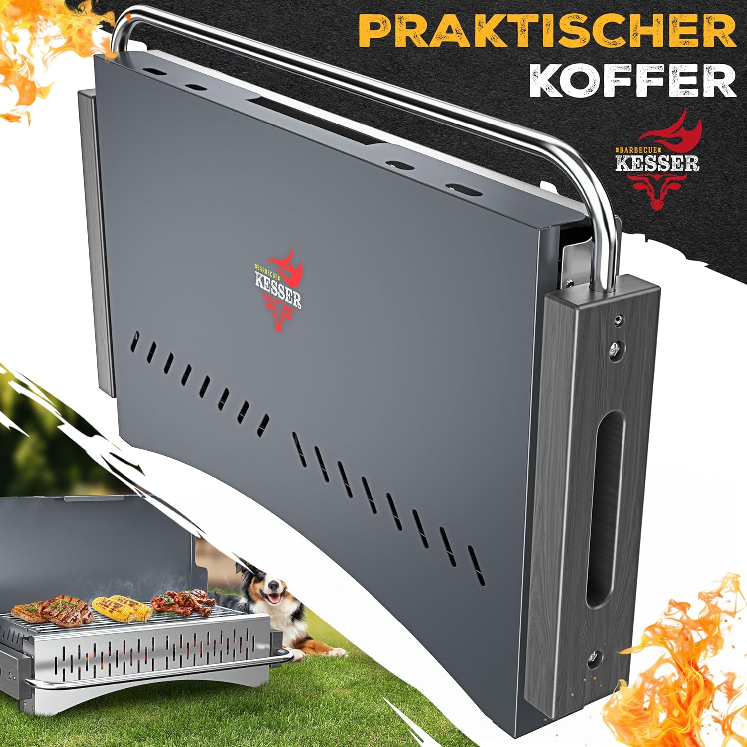 KESSER® Klappgrill tragbarer Camping Grill | Holzkohlegrill aus pulverbeschichtetem Stahl inklusive Grillrost, Grillmatte & Tragetasche | Faltbar BBQ ideal für Camping, Picknick & Angeln — Ansicht 4