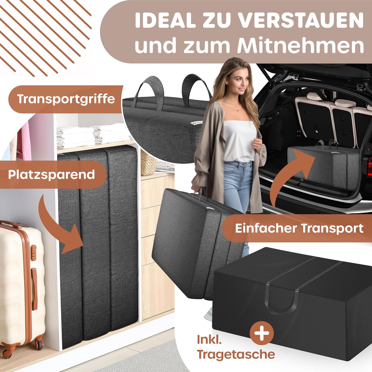 KESSER® Klappmatratze 120 x 195 x 15 cm Gästematratze 3-Fach faltbar zum Sitzhocker Faltmatratze Schaumstoff 25kg/m3 extra dick 15cm atmungsaktiv waschbar Abnehmbarer Bezug inkl. Camping Tragetasche — Ansicht 6