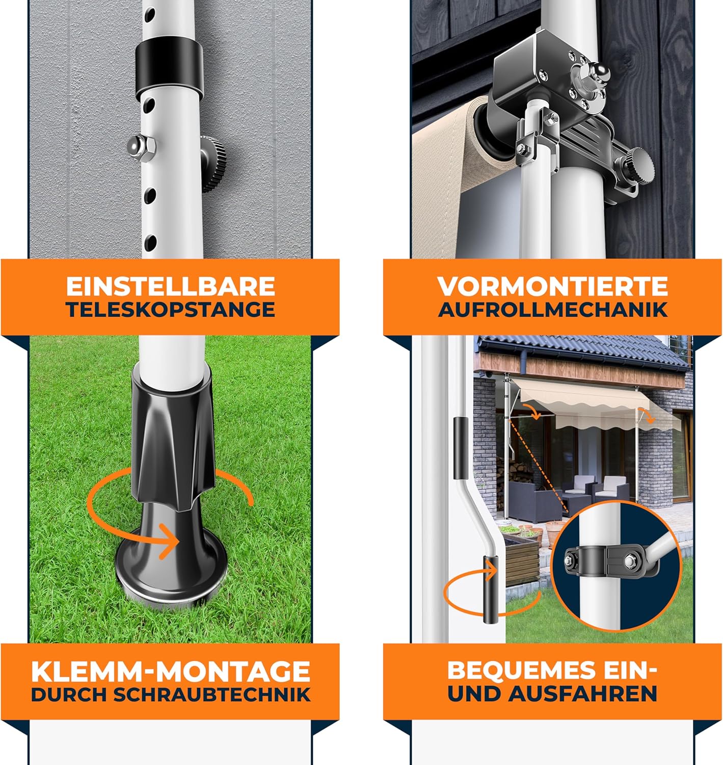 KESSER® Klemmmarkise mit Handkurbel Balkon | Balkonmarkise ohne Bohren | Markise UV-beständig höhenverstellbar & wasserabweisend | Sonnenschutz für Balkon Terrasse & Garten, Terrassenüberdachung 300cm — Ansicht 3