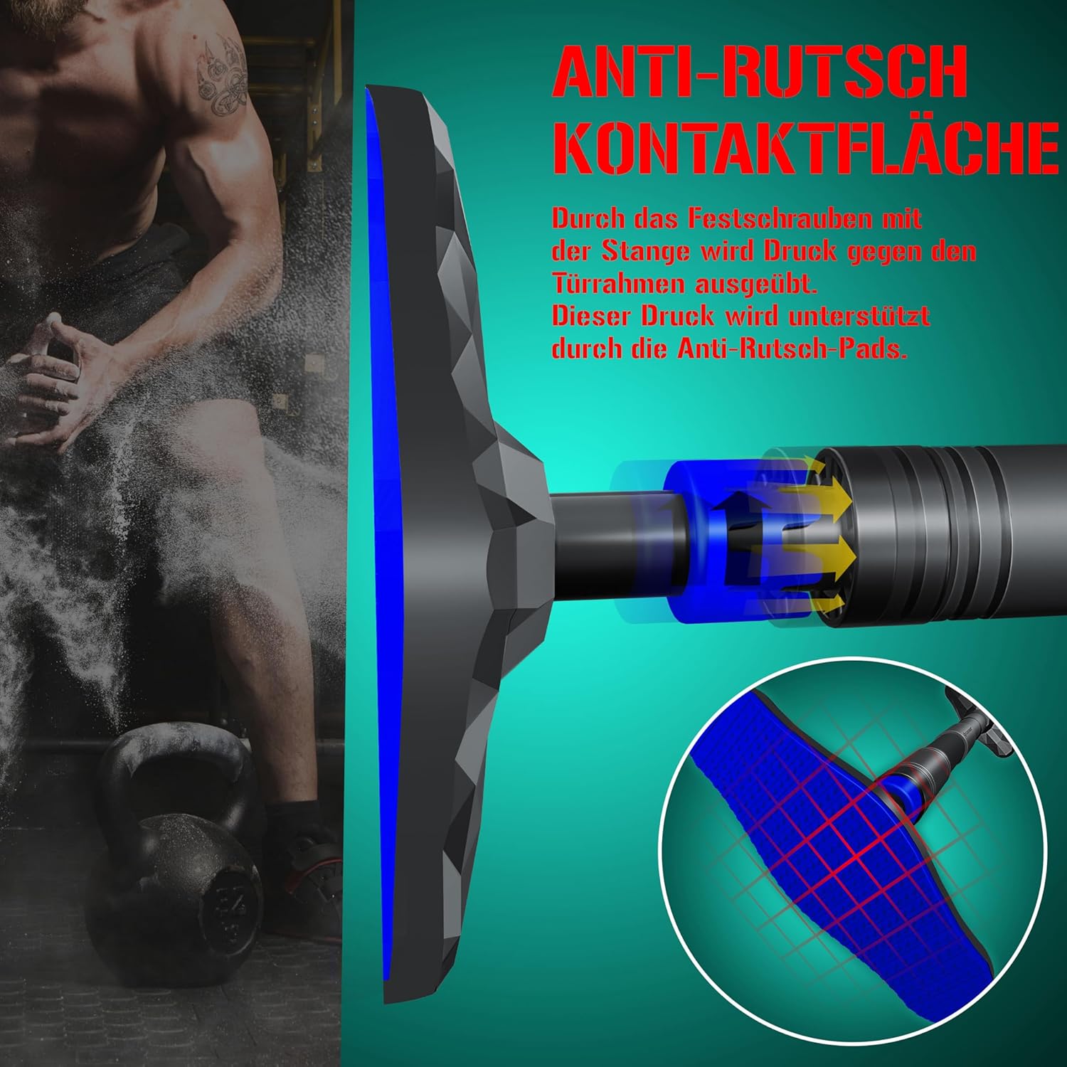 KESSER® Klimmzugstange Türrahmen verstellbar, Pull Up Bar Heimturnhalle, Reckstange ohne Schrauben/Bohren, 68-106 cm Ausziehbar, Tragfähigkeit bis zu 300Kg & rutschfeste Griffe, inkl. Resistenzbänder — Ansicht 3