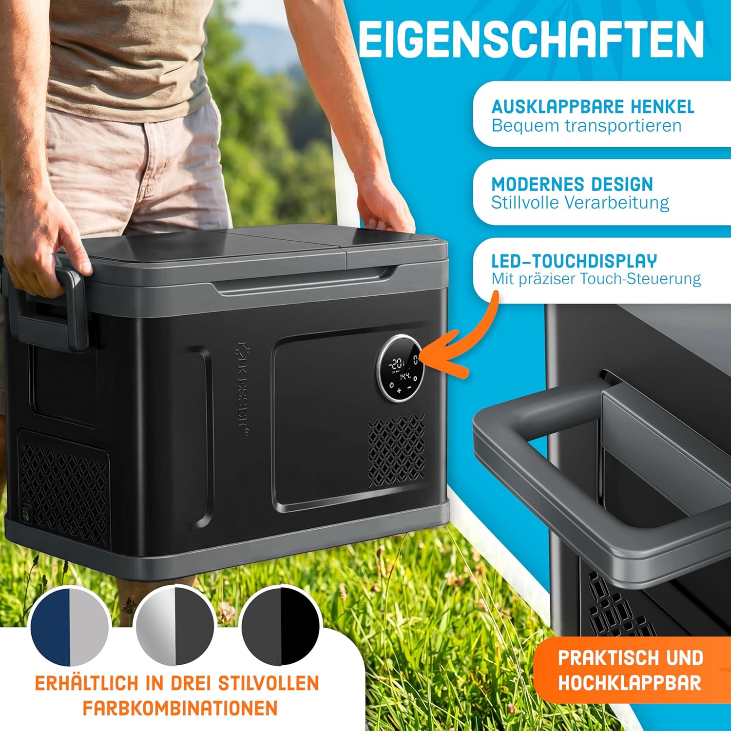 KESSER® Kompressor Kühlbox 2in1 Doppelzone Kühl & Gefrierfach elektrische Gefrierbox mit 2x Kühlakkus & LED-Touch-Bedienung | Kühlschrank Kühlung bis -20 °C für Camping, Auto, Lkw 12/24V 230V — Ansicht 3