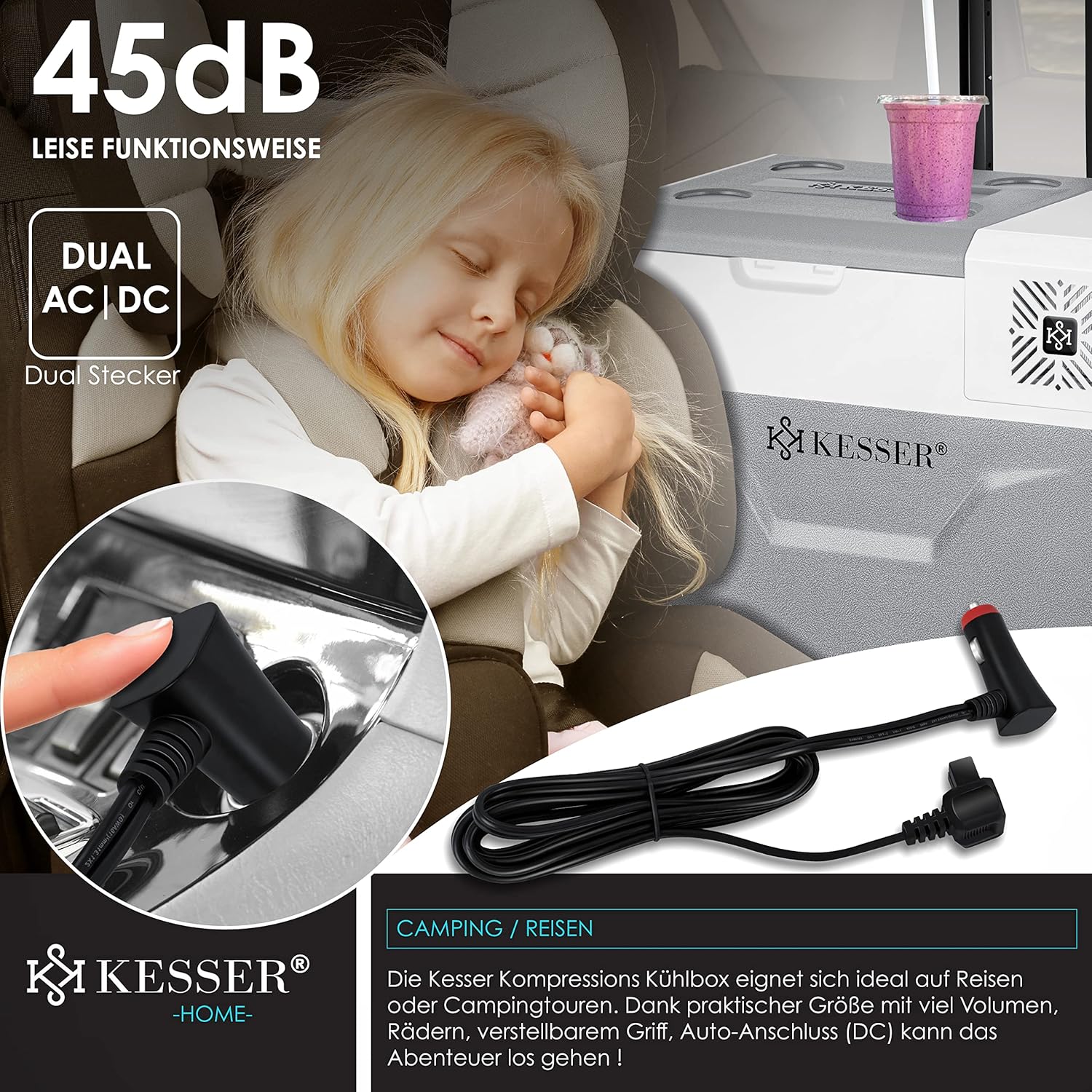 KESSER® Kompressor Kühlbox elektrisch Gefrierbox, 30 Liter Mit APP-Steuerung USB-Anschluss 12/24 V 230V, +Teleskopstange, 2x Kühlakkus Räder Kühlschrank Kühlung bis -20 °C für Auto, Lkw, Boot — Ansicht 5