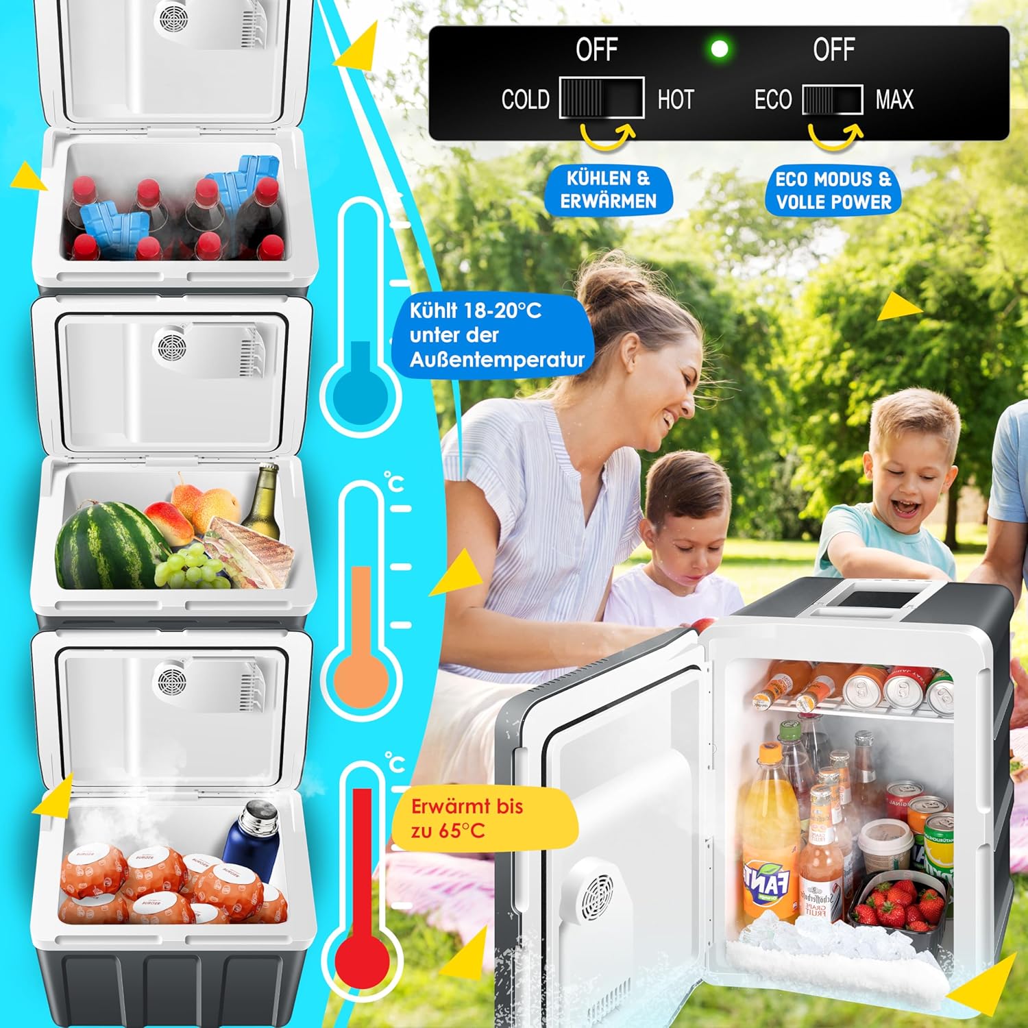 KESSER® Kühlbox 40L mit Rollen | Thermo-Elektrische Kühlbox | KÜHLT und WÄRMT | 12 & 230V | Thermobox für Auto, Boot & Camping | Mini-Kühlschrank mit ECO & MAX Modus — Ansicht 4