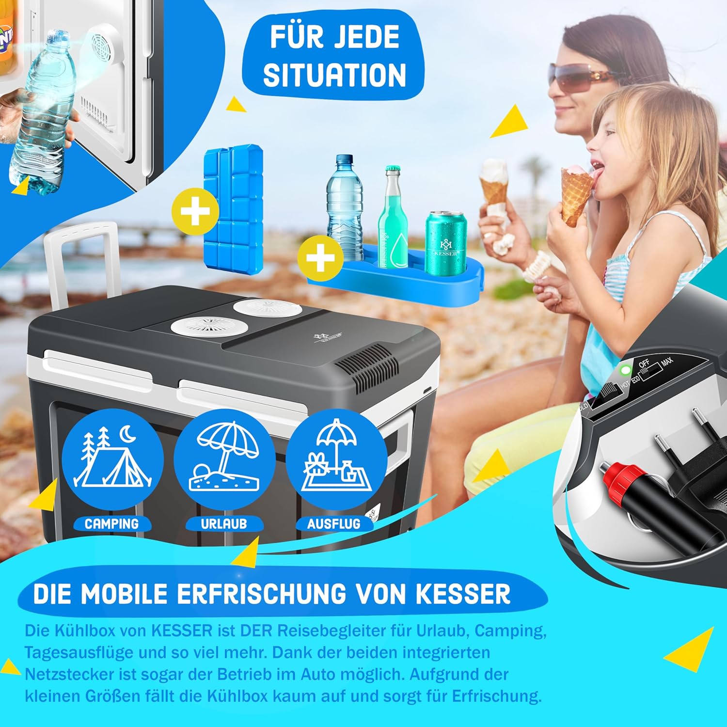 KESSER® Kühlbox 40L mit Rollen | Thermo-Elektrische Kühlbox | KÜHLT und WÄRMT | 12 & 230V | Thermobox für Auto, Boot & Camping | Mini-Kühlschrank mit ECO & MAX Modus — Ansicht 5