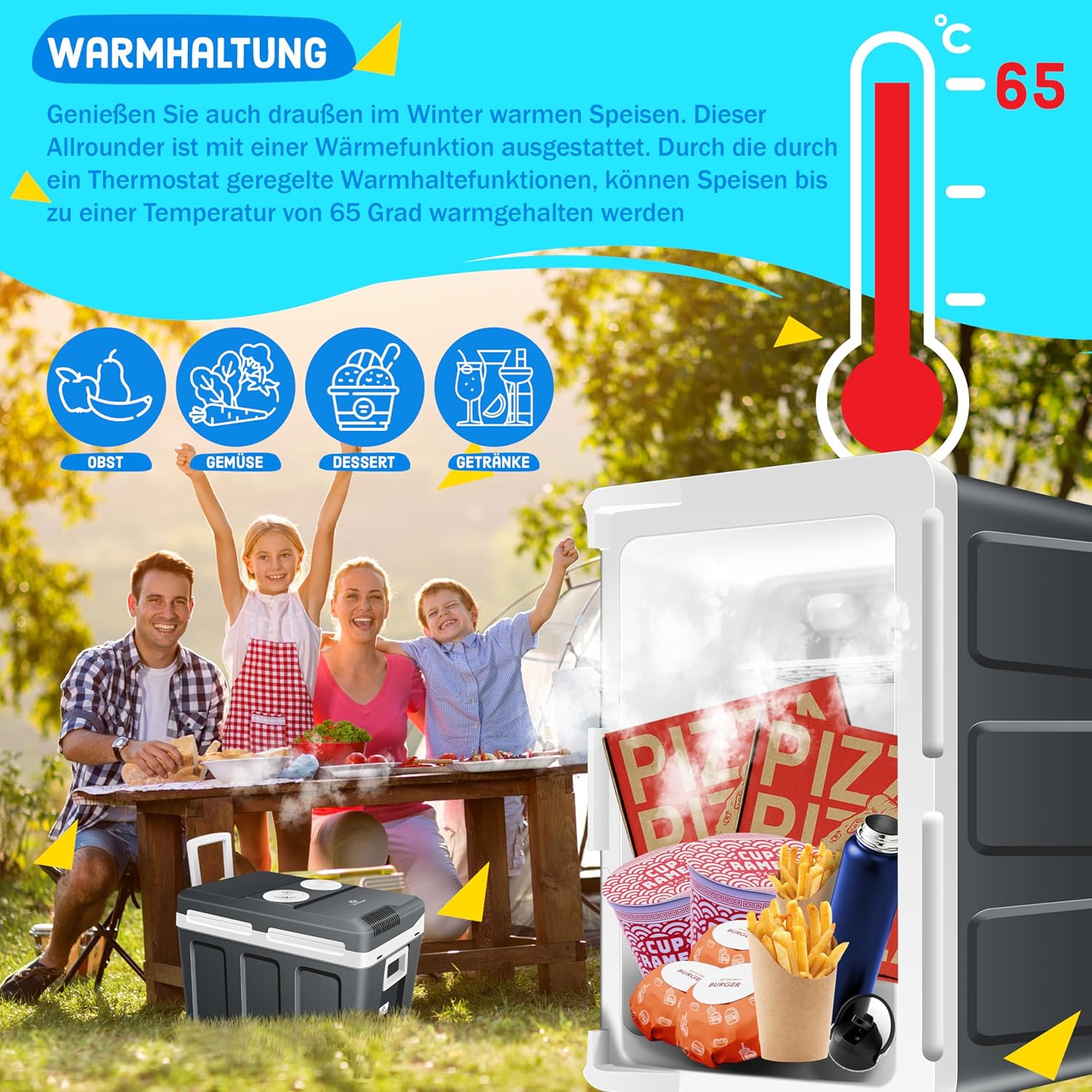 KESSER® Kühlbox 40L mit Rollen | Thermo-Elektrische Kühlbox | KÜHLT und WÄRMT | 12 & 230V | Thermobox für Auto, Boot & Camping | Mini-Kühlschrank mit ECO & MAX Modus — Ansicht 6