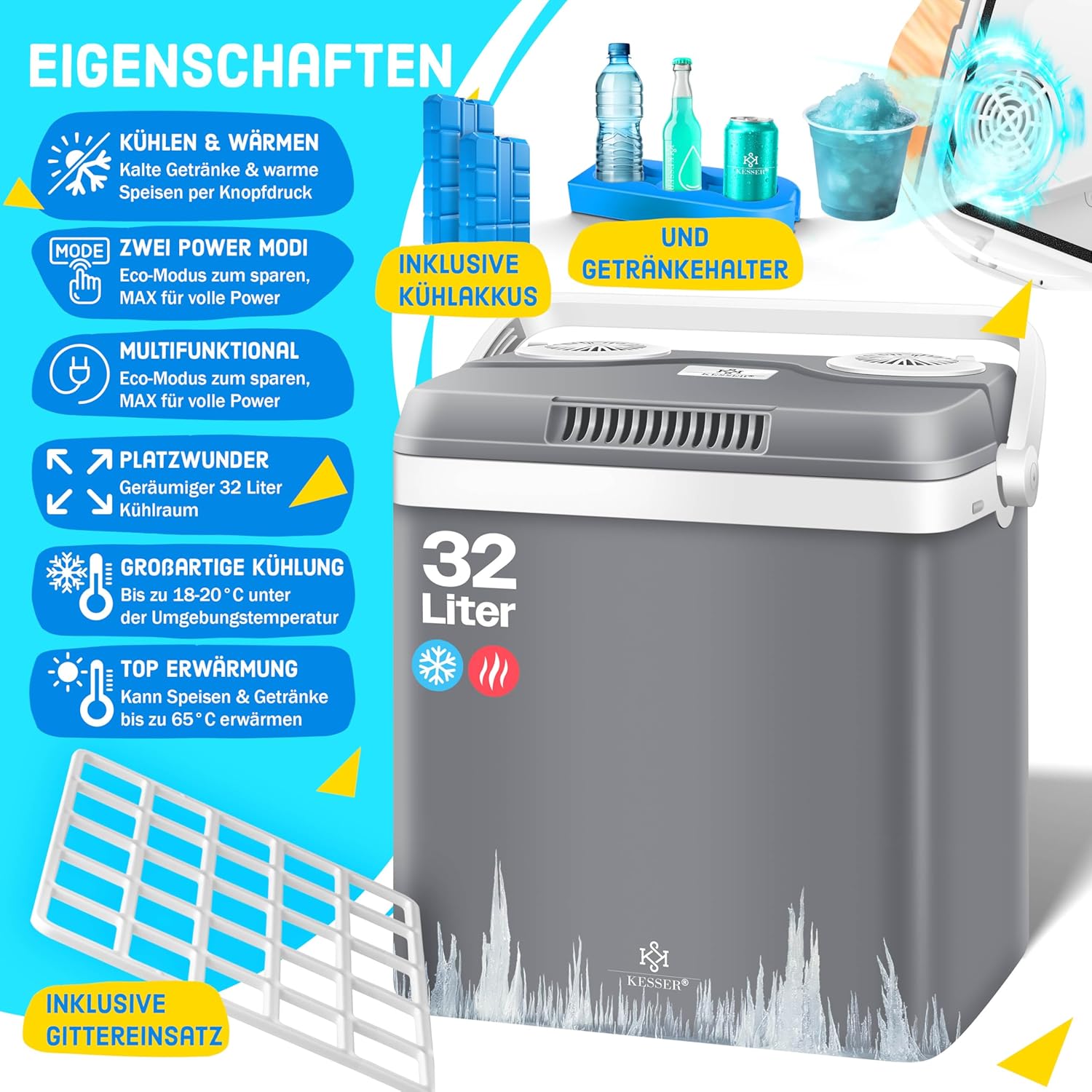KESSER® Kühlbox Thermobox 32Liter | Thermo-Elektrische Kühlbox | KÜHLT und WÄRMT | 12 & 230V | Thermobox für Auto, Boot & Camping | Mini-Kühlschrank mit ECO & MAX Modus | inkl. Kühlakku — Ansicht 2