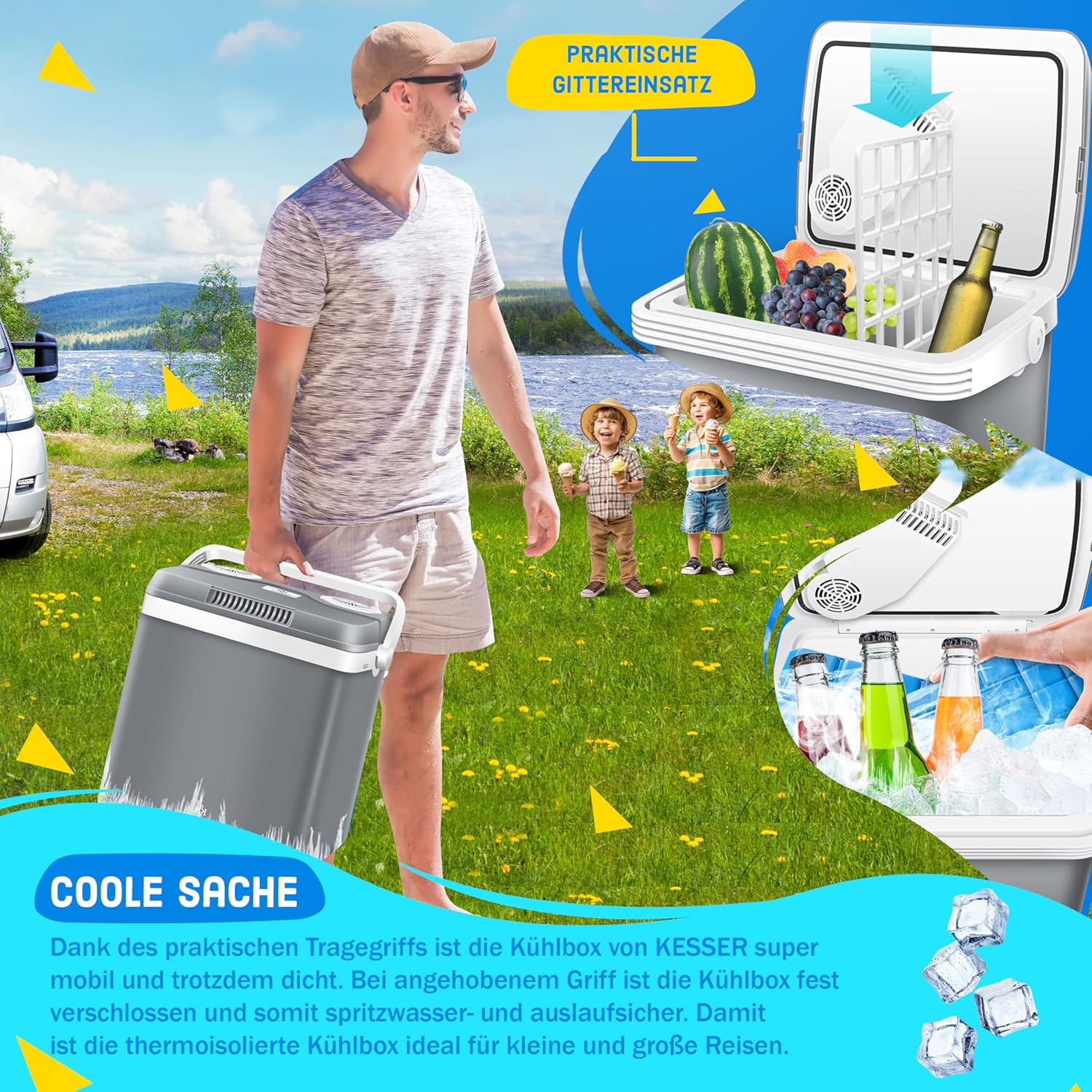 KESSER® Kühlbox Thermobox 32Liter | Thermo-Elektrische Kühlbox | KÜHLT und WÄRMT | 12 & 230V | Thermobox für Auto, Boot & Camping | Mini-Kühlschrank mit ECO & MAX Modus | inkl. Kühlakku — Ansicht 3