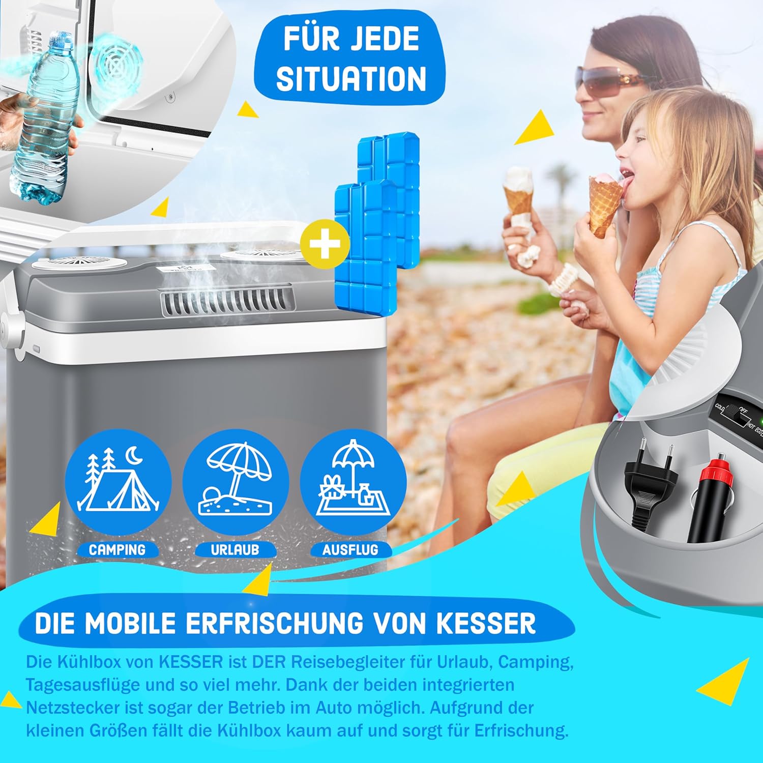 KESSER® Kühlbox Thermobox 32Liter | Thermo-Elektrische Kühlbox | KÜHLT und WÄRMT | 12 & 230V | Thermobox für Auto, Boot & Camping | Mini-Kühlschrank mit ECO & MAX Modus | inkl. Kühlakku — Ansicht 5