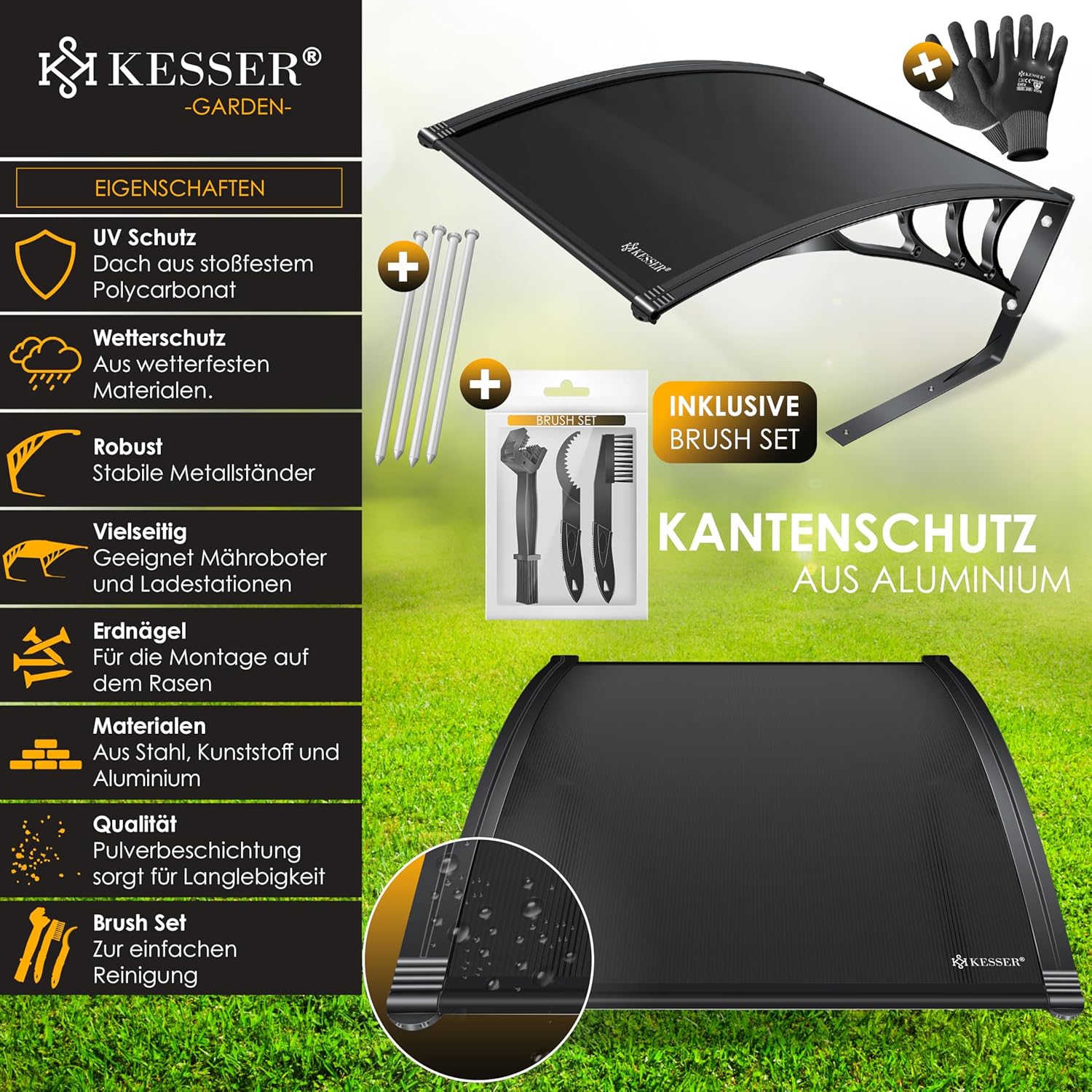 KESSER® Mähroboter Garage Dach Carport Überdachung für Rasenmäher Rasenroboter Automower Garten Witterungsbeständig Mährobotergarage inkl. Handschuhe & Brushset, Maße 82x103x47cm, Schwarz — Ansicht 2