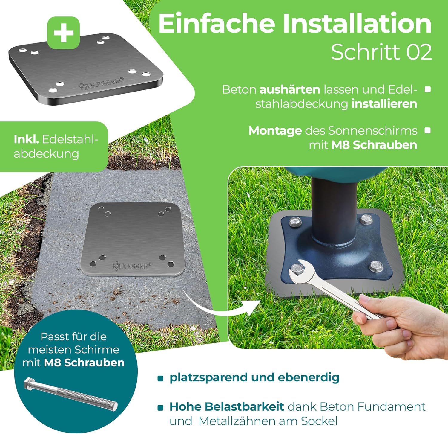 KESSER® Metall Universal-Bodenplatte | Sonnenschirmständer für Sonnenschirm & Ampelschirm | Bodenhülse für Kurbelschirm | Sonnenschirm-Schirm-Ständer | Bodenanker inklusive Handschuhe | Anthrazit — Ansicht 4