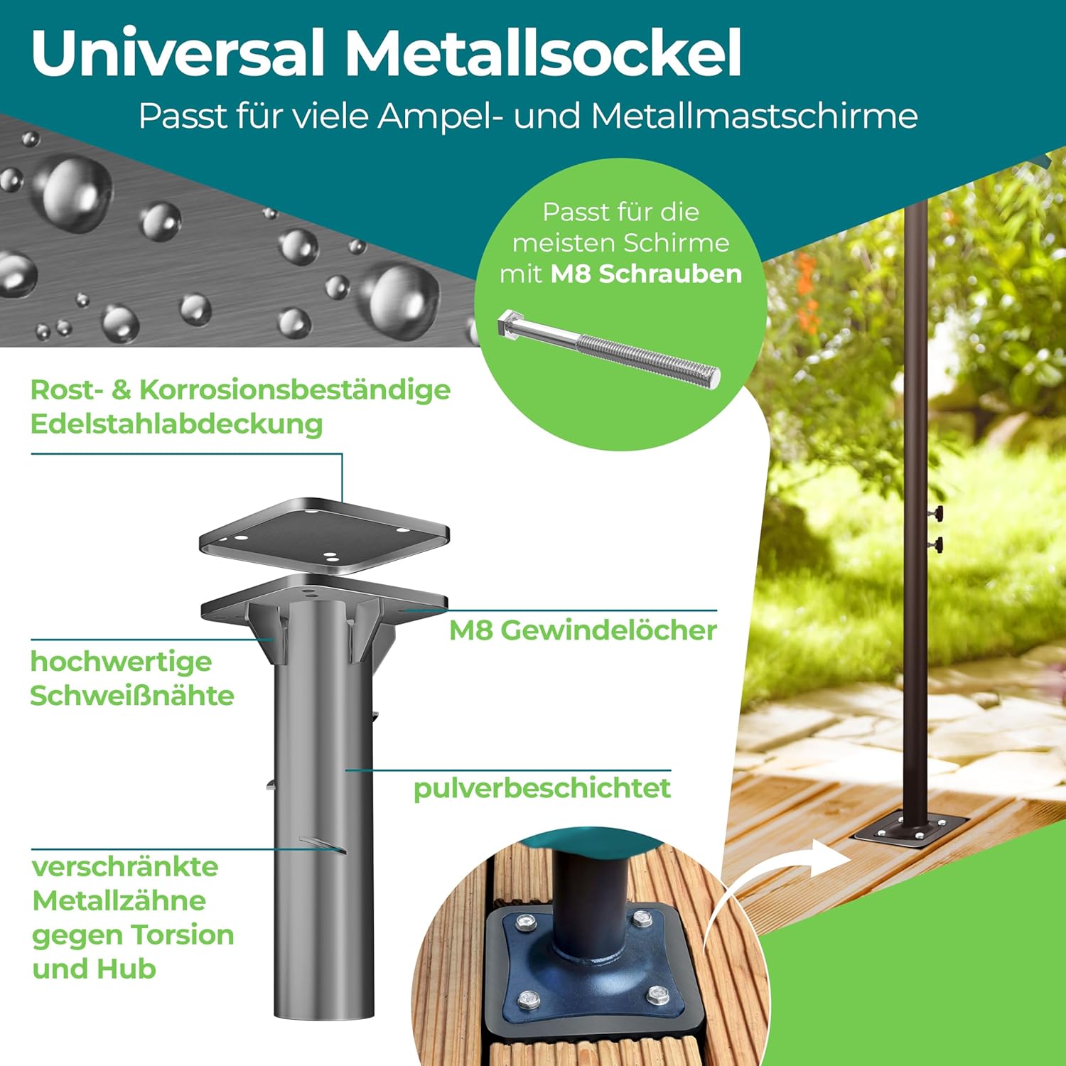 KESSER® Metall Universal-Bodenplatte | Sonnenschirmständer für Sonnenschirm & Ampelschirm | Bodenhülse für Kurbelschirm | Sonnenschirm-Schirm-Ständer | Bodenanker inklusive Handschuhe | Anthrazit — Ansicht 5