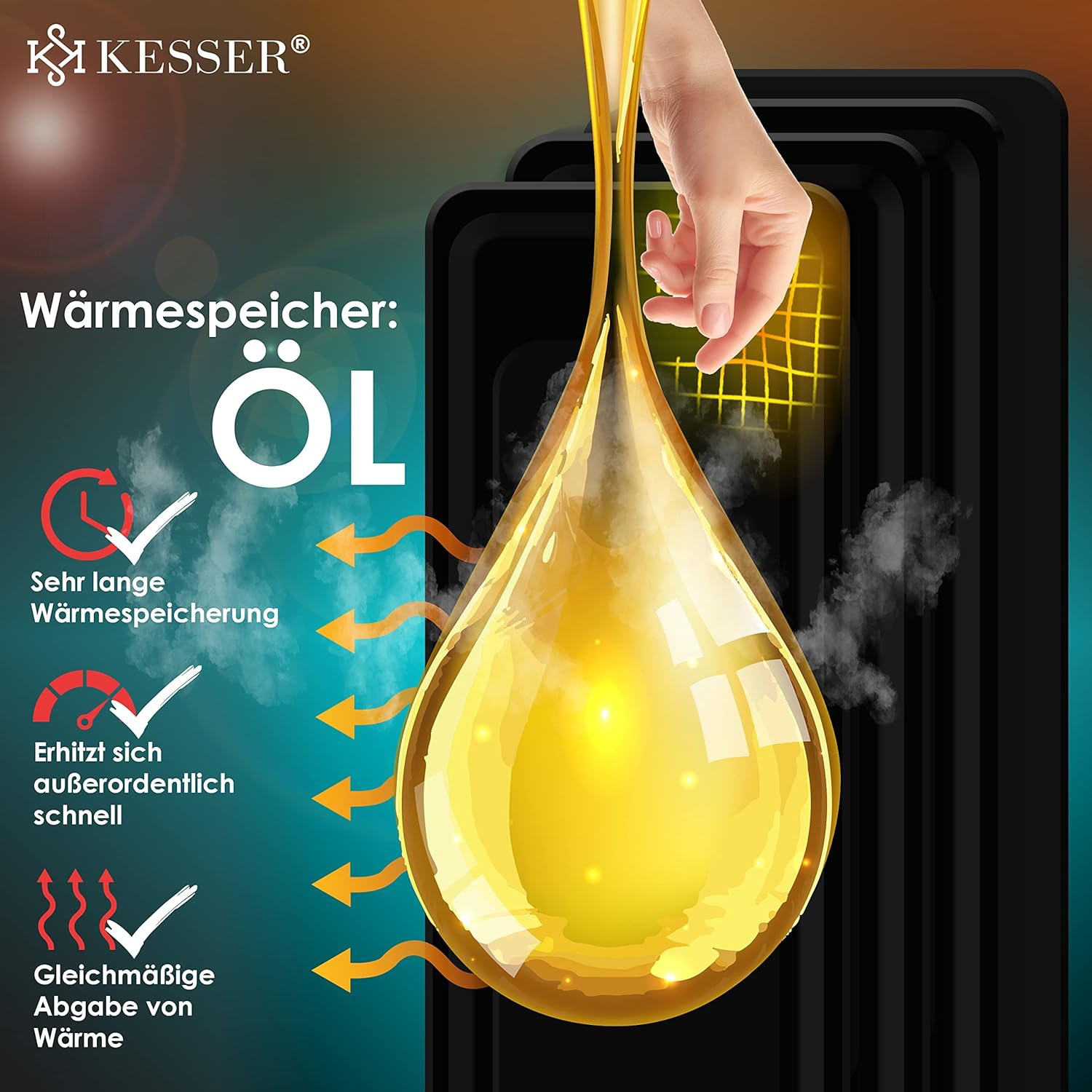 KESSER® Ölradiator Elektrische Heizung mit 11 Rippen 2500W + Lüfter Öl Radiator Elektroheizung Mobil Timer Abschaltautomatik stufenlose Temperaturregelung Überhitzungsschutz — Ansicht 6