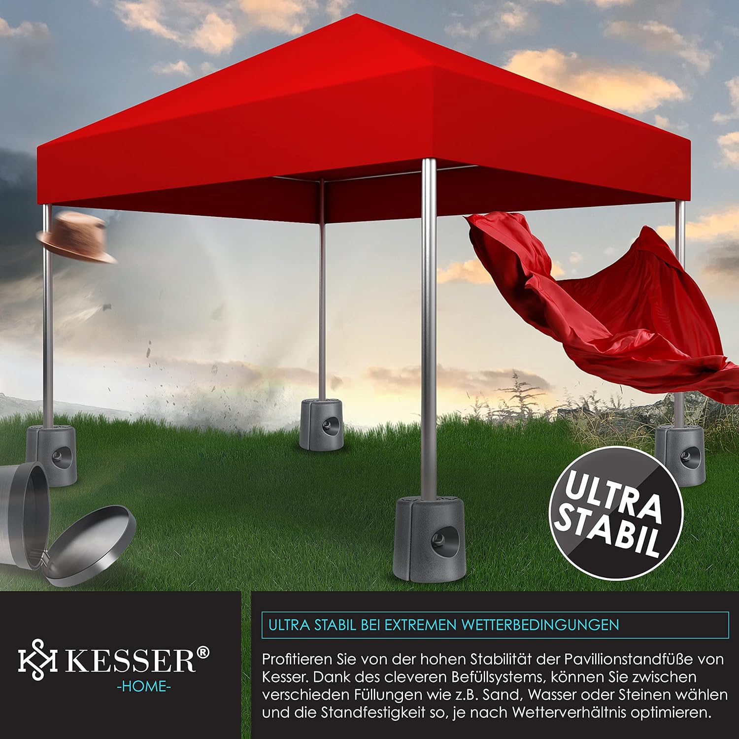 KESSER® Pavillonstandfüße 4er Set Pavillon Standfuß mit Wasser/Sand befüllbar 22 x 22 x 25cm HDPE Gewichte zur Stabilisation für Pavillons Gartenzelte Festzelte Standsicherung Stabil, Anthrazit — Ansicht 3