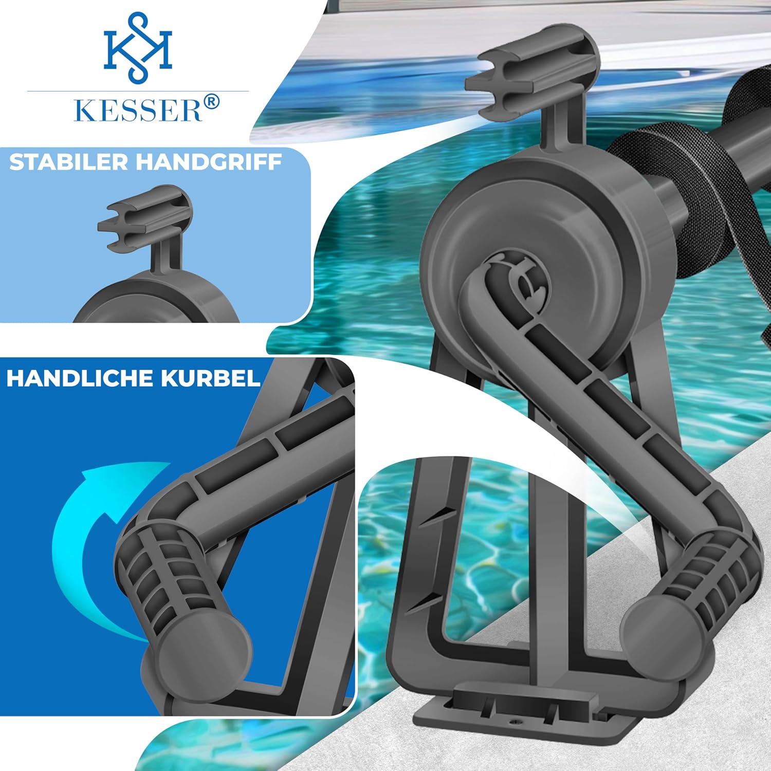 KESSER® Pool Aufroller Premium Aufrollsystem 1,05m - 6,15 m für Solarplane | mobiles Aufrollvorrichtung für Poolplane & Abdeckung inkl. Bänder, Bürste & Handschuhe | witterungsbeständiges Material — Ansicht 2