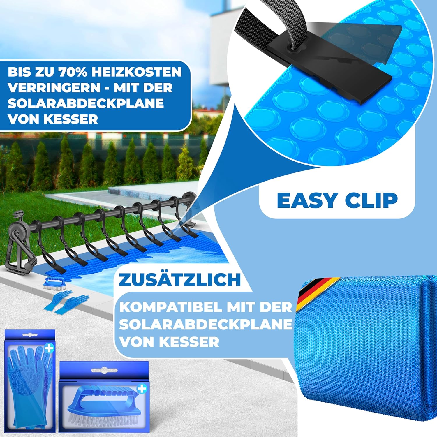 KESSER® Pool Aufroller Premium Aufrollsystem 1,05m - 6,15 m für Solarplane | mobiles Aufrollvorrichtung für Poolplane & Abdeckung inkl. Bänder, Bürste & Handschuhe | witterungsbeständiges Material — Ansicht 3