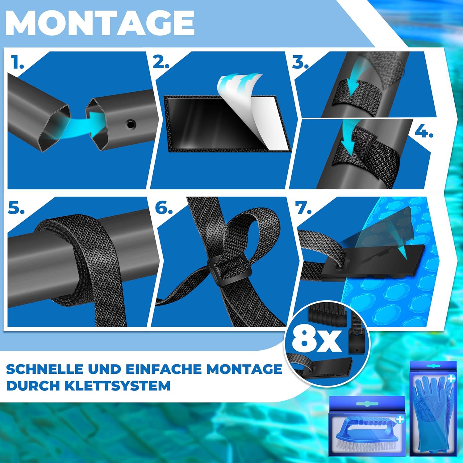KESSER® Pool Aufroller Premium Aufrollsystem 1,05m - 6,15 m für Solarplane | mobiles Aufrollvorrichtung für Poolplane & Abdeckung inkl. Bänder, Bürste & Handschuhe | witterungsbeständiges Material — Ansicht 5