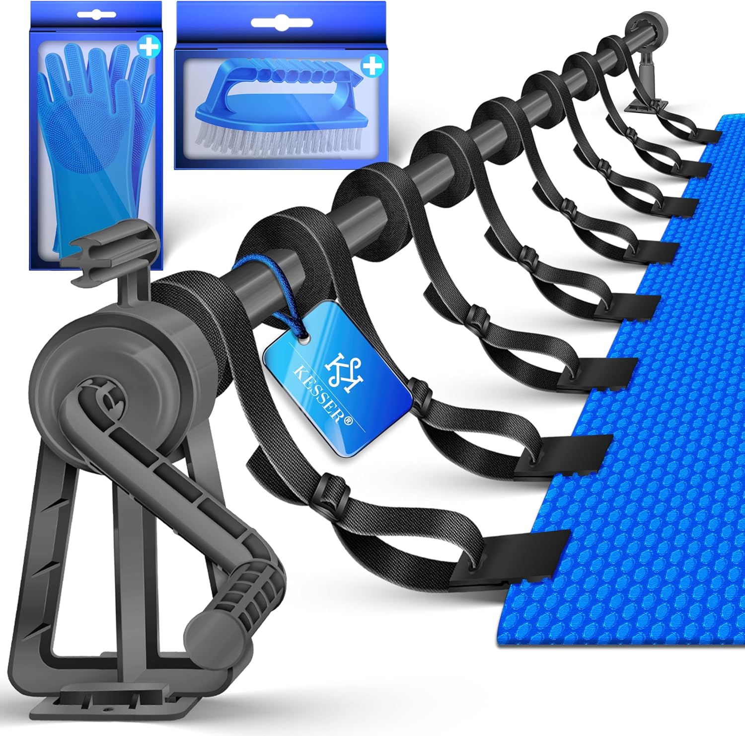 KESSER® Pool Aufroller Premium Aufrollsystem 1,05m - 6,15 m für Solarplane | mobiles Aufrollvorrichtung für Poolplane & Abdeckung inkl. Bänder, Bürste & Handschuhe | witterungsbeständiges Material