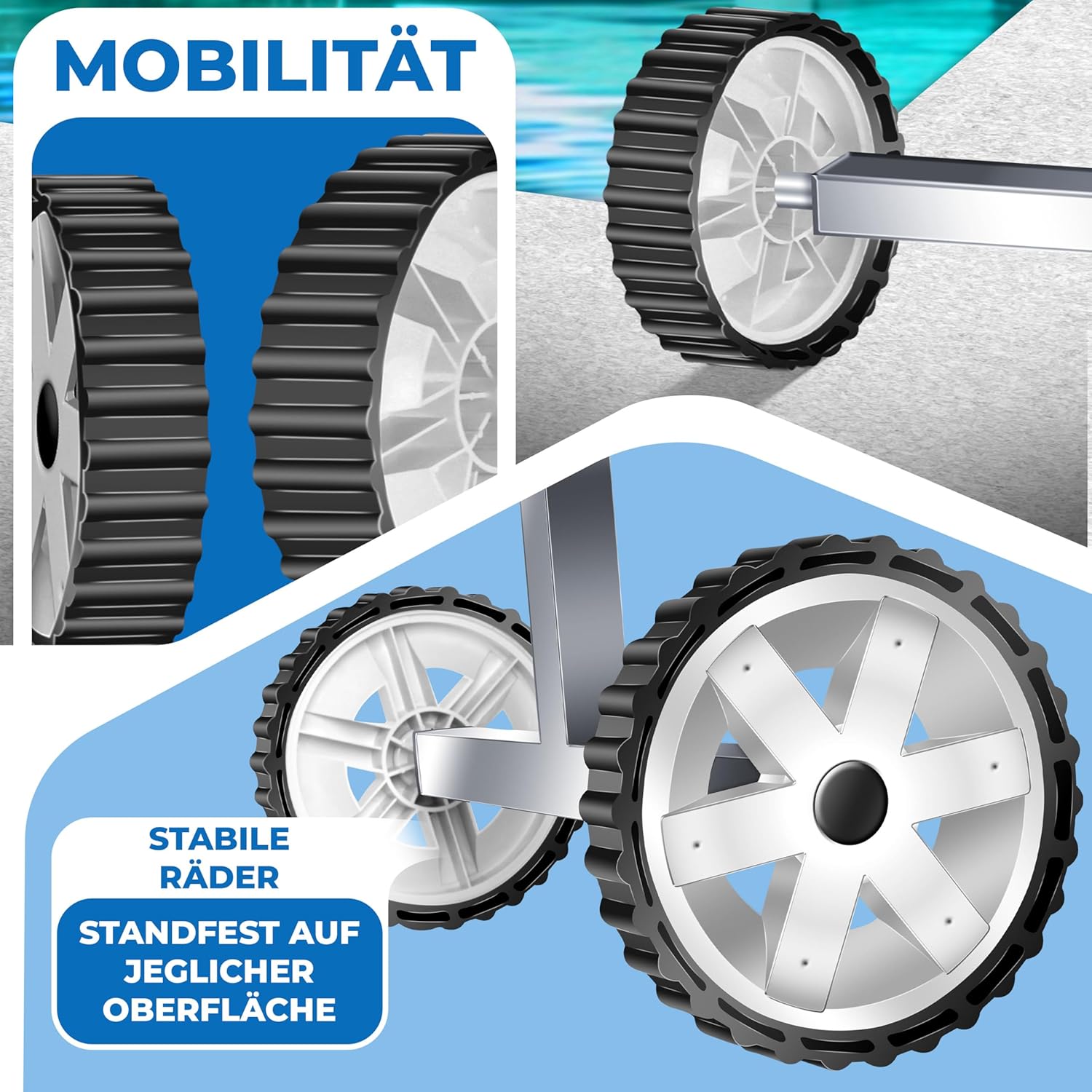 KESSER® Pool Premium Aufrollsystem 3m - 5,70m | Mit Rädern | für Solarplane | mobiles Aufrollvorrichtung für Poolplane & Abdeckung | inkl. Bänder, Handschuhe & Bürste | witterungsbeständiges Material — Ansicht 6