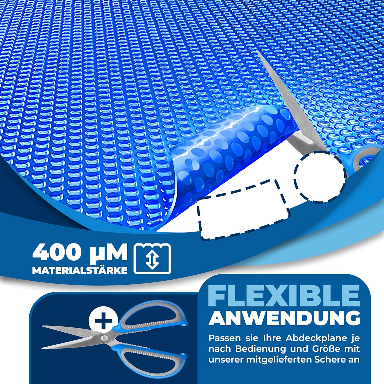 KESSER® Pool Solarabdeckplane Rechteckig 600 x 400cm Solarfolie 120 μm Solarabdeckung Solarplane zuschneidbar, Poolheizung Wassererwärmung Wärmeplane, Solarplane mit 1x Schere,1x Lochzange & 12x Ösen — Ansicht 2