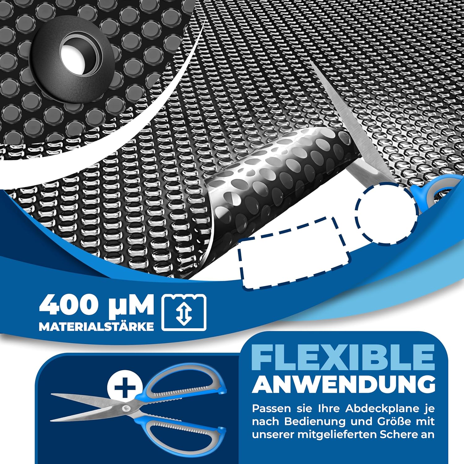 KESSER® Pool Solarfolie 400 μm | Solarplane Rechteckig 700x400cm Poolabdeckung | Solarabdeckplane flexibel zuschneidbar | Poolplane für Wassererwärmung | Solarabdeckung mit Schere, Lochzange & 12 Ösen — Ansicht 2