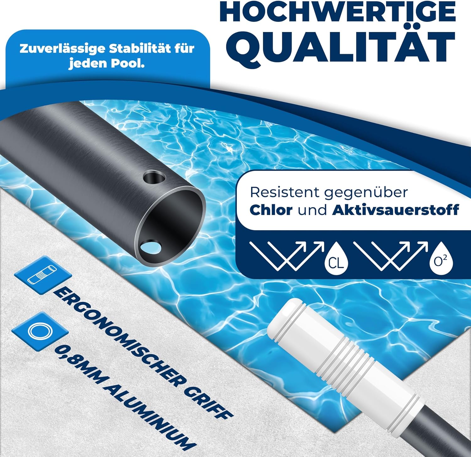 KESSER® Pool Teleskopstange Aluminium Poolstange | Stange zur Poolreinigung 3-teilig | einstellbar von 1,20m bis 3,60m | Witterungsbeständig und Stabil, Anthrazit — Ansicht 3