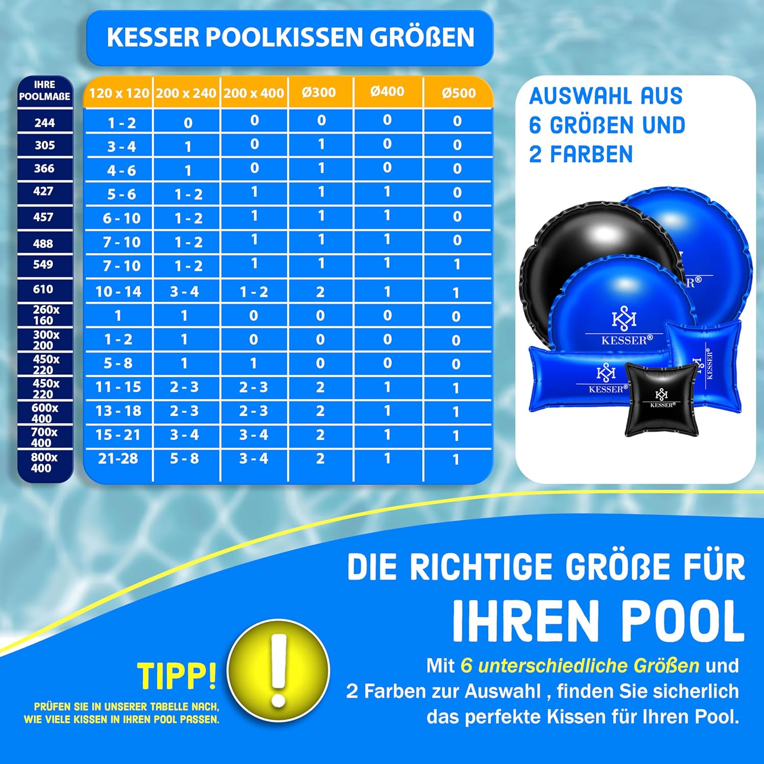 KESSER® Poolkissen Winter 400cm | Poolabdeckung mit Doppelnaht Whirpools | Luftkissen Pool Abdeckung Überwinterung | Abdeckung Einbaupools Winter | PVC wasserdicht & UV-beständig mit 4X Seile — Ansicht 2