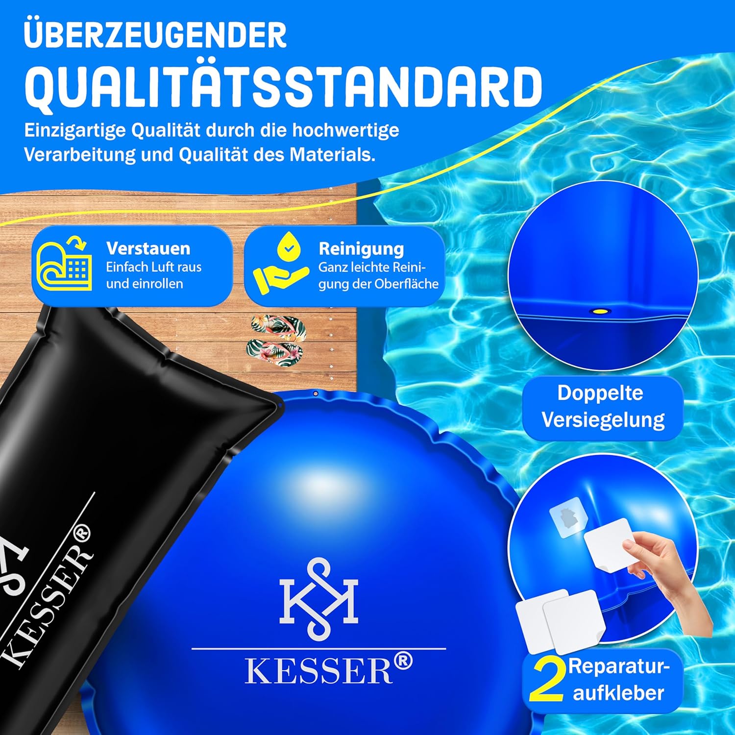 KESSER® Poolkissen Winter 400cm | Poolabdeckung mit Doppelnaht Whirpools | Luftkissen Pool Abdeckung Überwinterung | Abdeckung Einbaupools Winter | PVC wasserdicht & UV-beständig mit 4X Seile — Ansicht 3