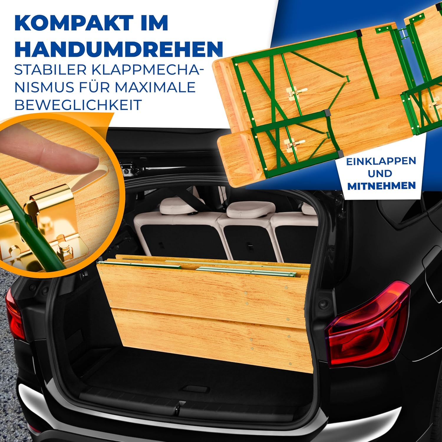 KESSER® Premium Bierzeltgarnitur 3-TLG., Festzeltgarnitur klappbar, Biertisch mit 2 Bierbänken, Gartenmöbel Set Holz, Partygarnitur, Sitzgarnitur, wetterfest, stabil, 220x50x75cm,16-TLG. Bodenschoner — Ansicht 6