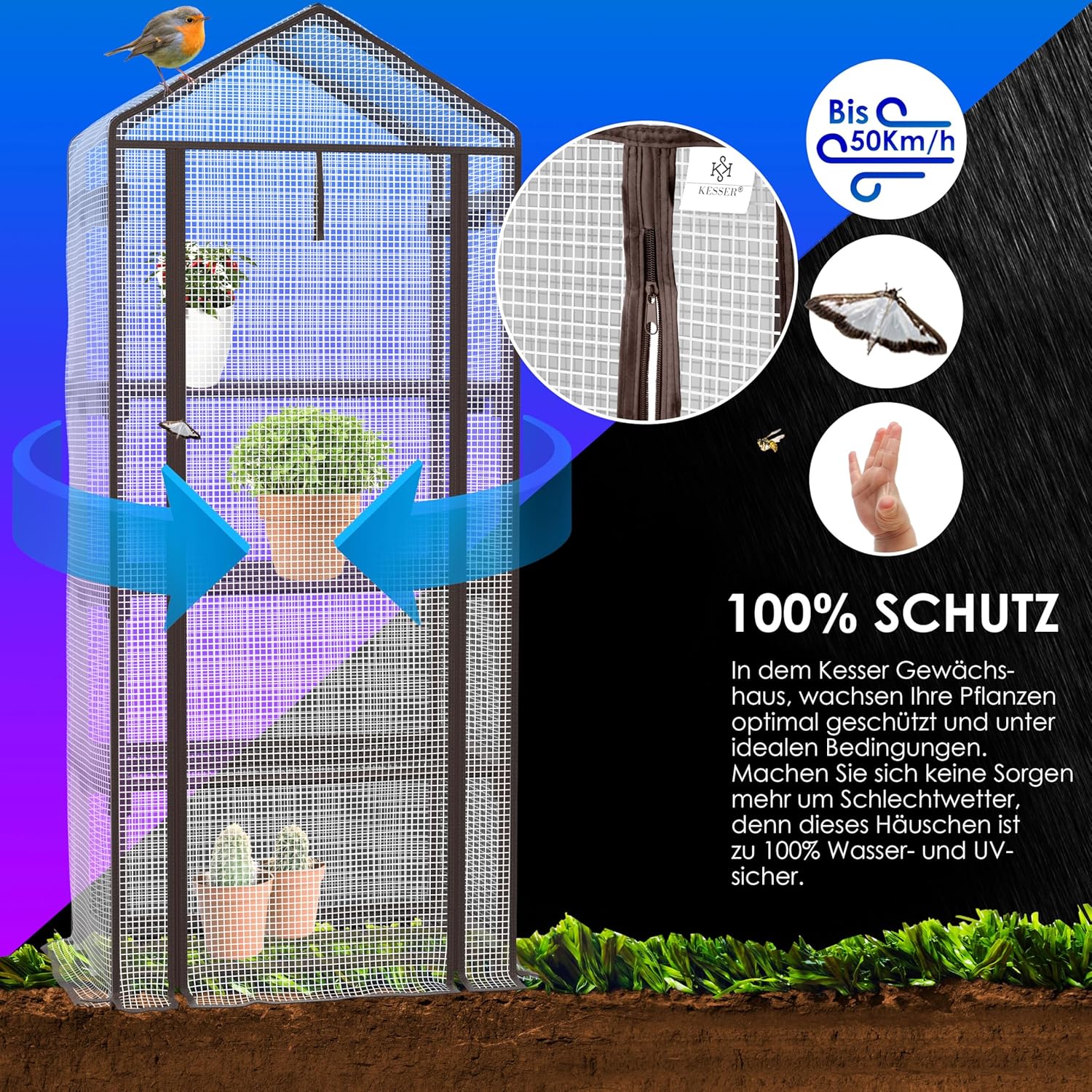 KESSER® Premium Foliengewächshaus Gewächshaus mit 4 Etagen - 69 x 50 x 158 cm Treibhaus mit 4 Regalen - Platzsparend, Hochwertiges Anzuchthaus Garten Balkon Stabil & Einfach zu Montieren — Ansicht 3