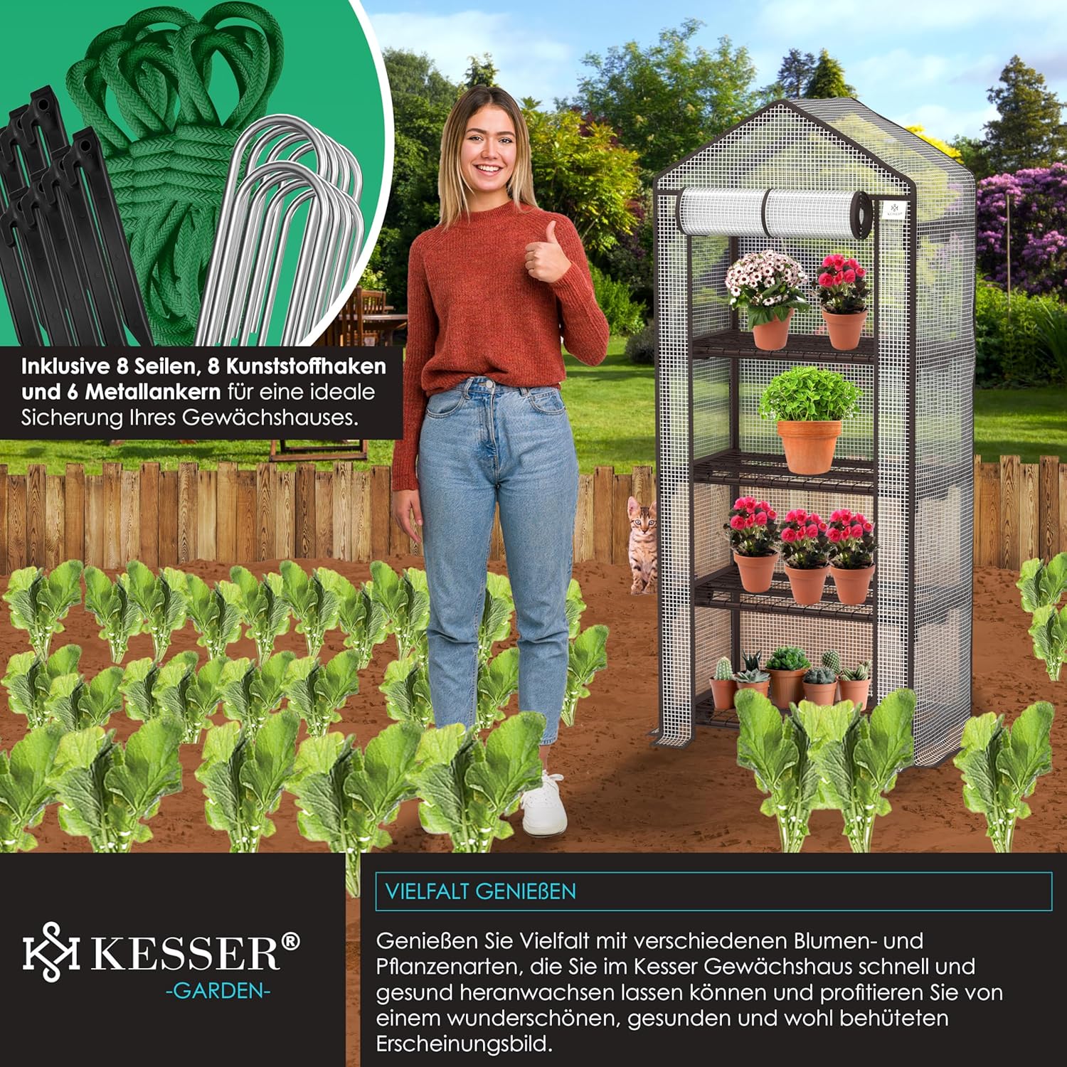 KESSER® Premium Foliengewächshaus Gewächshaus mit 4 Etagen - 69 x 50 x 158 cm Treibhaus mit 4 Regalen - Platzsparend, Hochwertiges Anzuchthaus Garten Balkon Stabil & Einfach zu Montieren — Ansicht 5