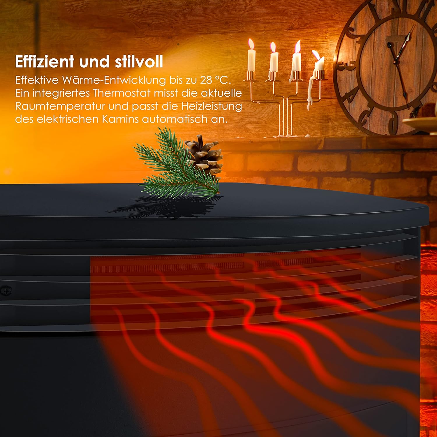 KESSER® Prio Elektrokamin mit Heizung Heizlüfter Fernbedienung WiFi App 950/1900 W Kamin elektrisch LED-Flammeneffekt Kaminfeuer mit Thermostat Panorama-Sichtfenster Heizfunktion Timer — Ansicht 6