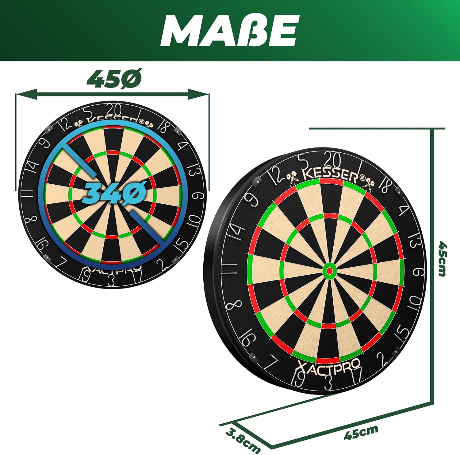 KESSER® Profi Dartscheibe Sisal – Steeldart Dartboard Set 9 Pfeilen mit Metallspitze, 24 Pro Flights & Zubehör, selbstheilend, Wandmontage, Steeldartscheibe Dartboard, inkl. Montageset — Ansicht 6