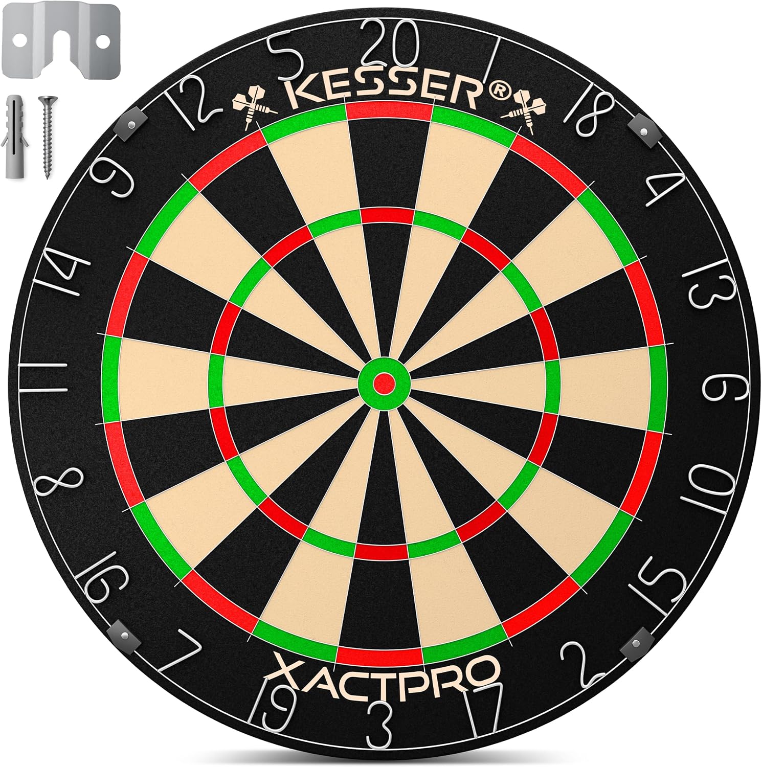 KESSER® Profi Dartscheibe Sisal – Steeldart Dartboard Set 9 Pfeilen mit Metallspitze, 24 Pro Flights & Zubehör, selbstheilend, Wandmontage, Steeldartscheibe Dartboard, inkl. Montageset