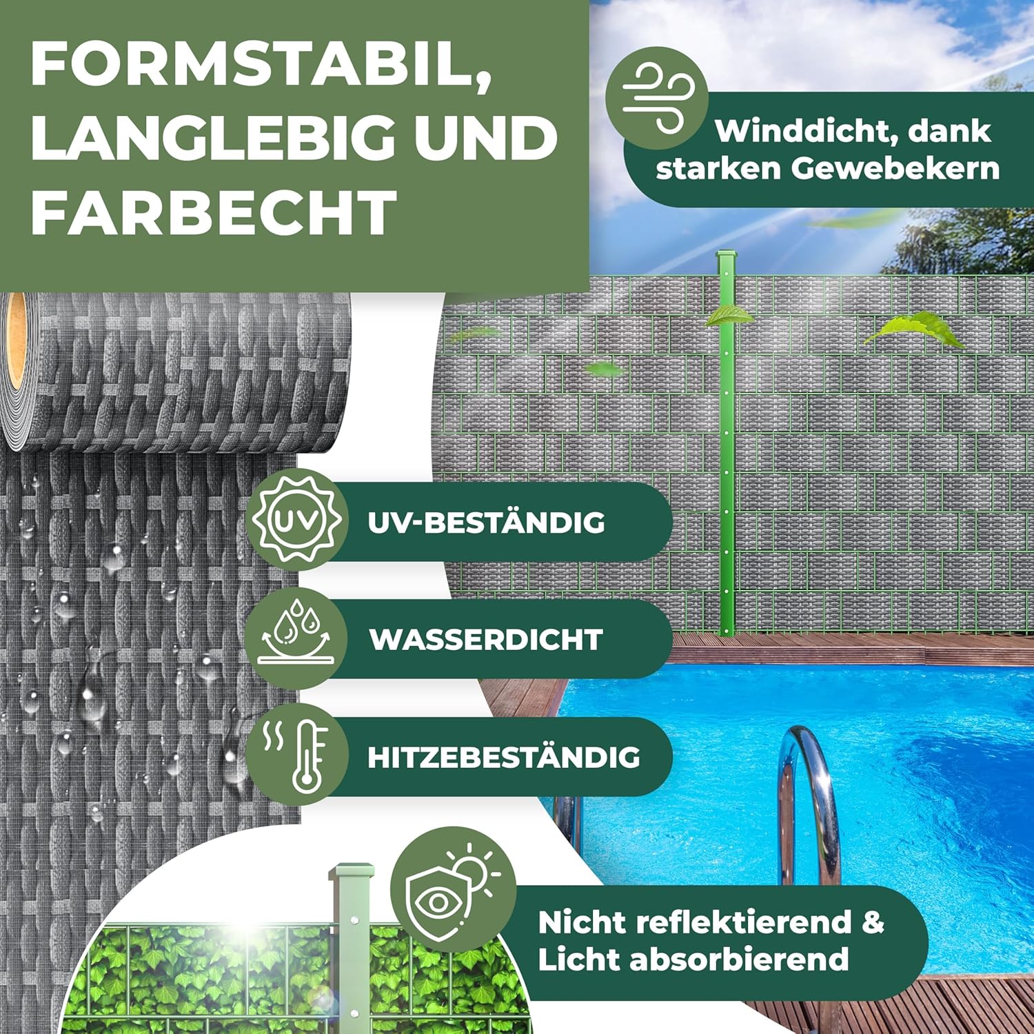 KESSER® PVC Sichtschutzstreifen Sichtschutz Rolle Doppelstabmatten Zaun Blickdicht 70m x 19 cm | 60 Befestigungsclips | Wetterfest Windschutz | Zaunfolie Sichtschutz Garten Gartenzaun Rattan-Anthrazit — Ansicht 5