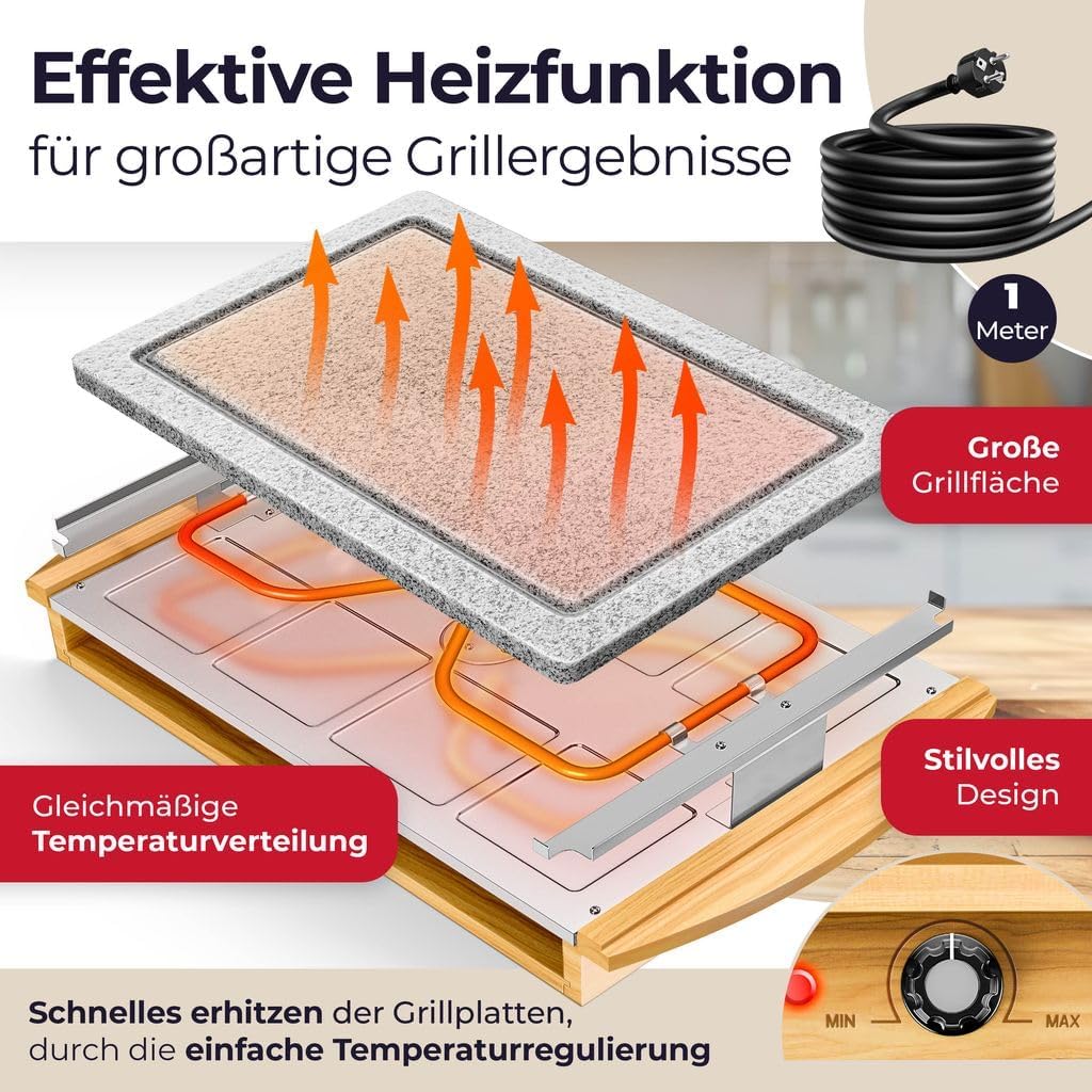 KESSER® Raclette-Grill mit Naturgrillstein, Grillplatte Tischgrill für 8 Personen, Elektrogrill Raclette Grill antihaftbeschichteter Grillplatte, 8 Pfannen und Holzspatel 1200W — Ansicht 5