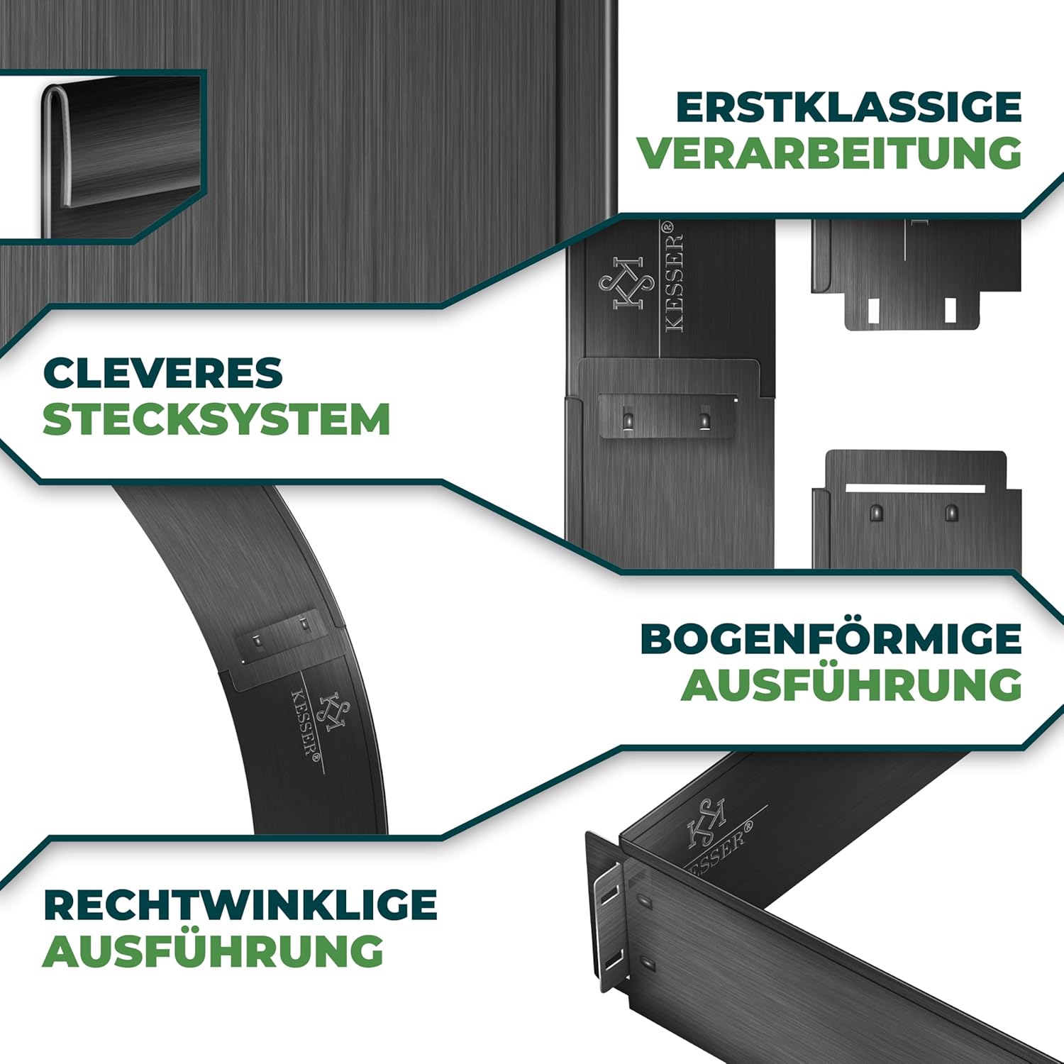 KESSER® Rasenkante Beeteinfassung Beetumrandung 10m 100x18cm Beetbegrenzung Rasenbleche Mähkante Metall Palisade Schwarz — Ansicht 3