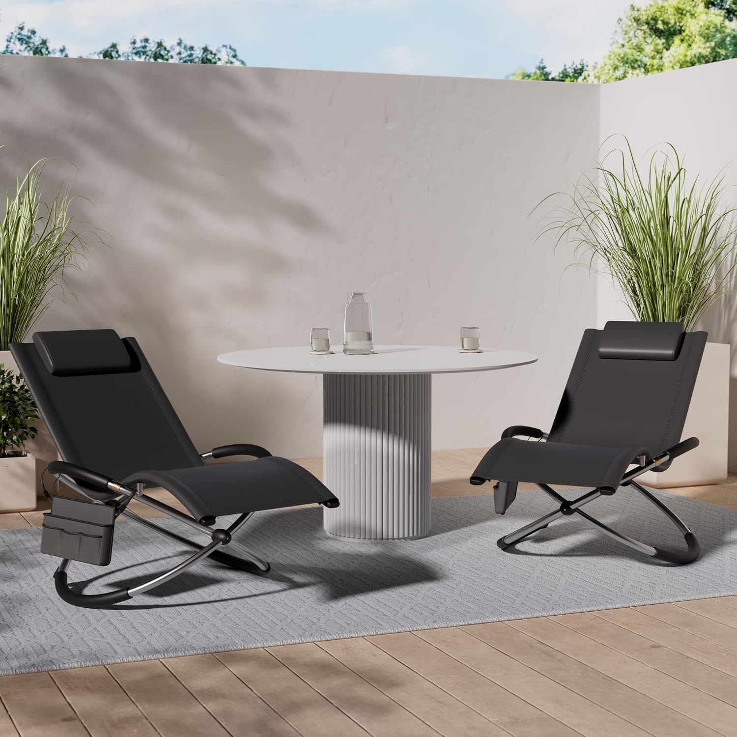 KESSER® Relaxliege Liegestuhl | Gartenliege Sonnenliege | Gartenstuhl | Klappstuhl faltbar | Schwungliege | Schaukelsessel | ergonomische Relaxsessel | wetterfest | 180 kg Belastung, Anthrazit — Ansicht 2