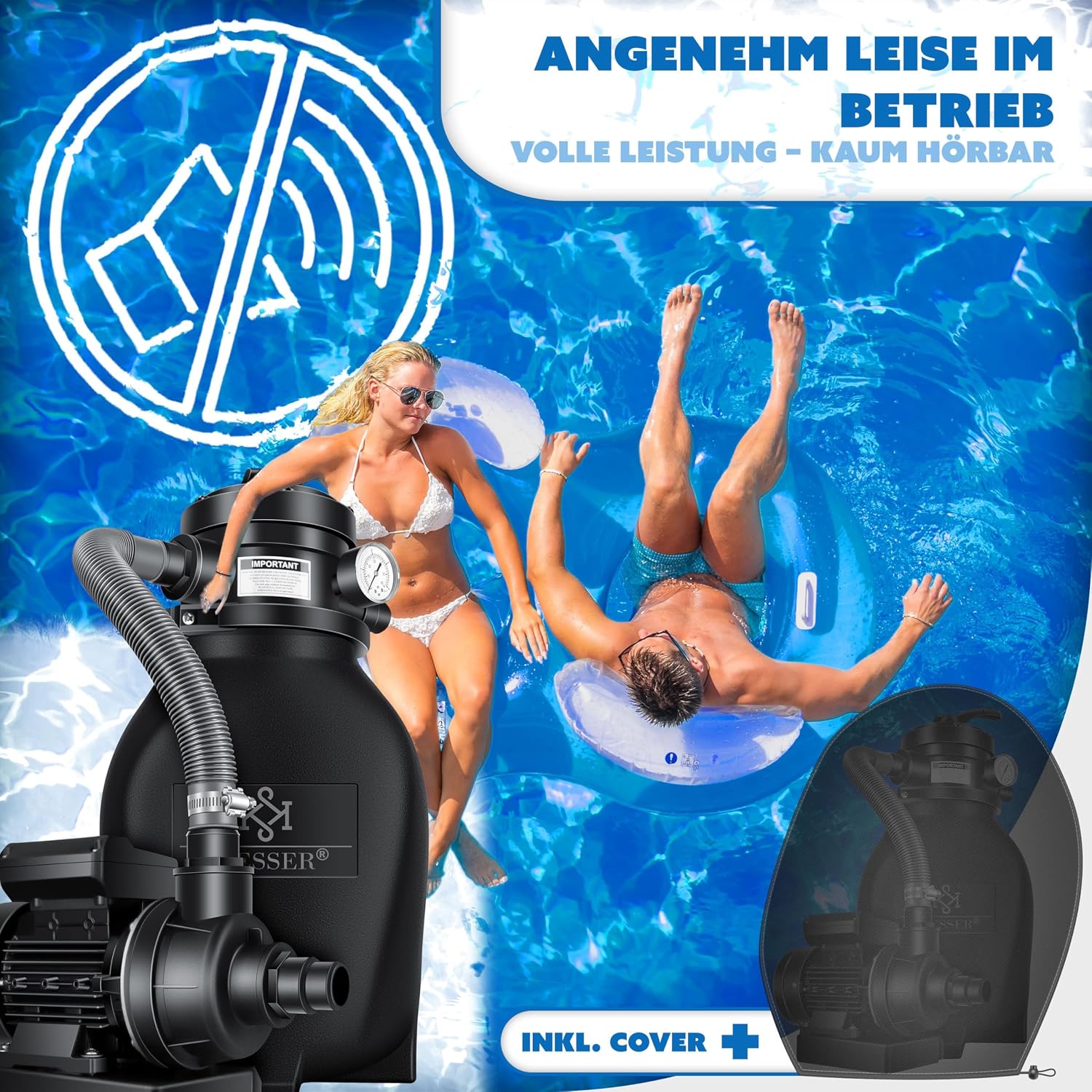 KESSER® Sandfilter Sandfilteranlage+ 800g Filterbälle ersetzen 25kg Filtersand-Poolfilter 10 m3/h Filteranlage Filterkessel für Pool Schwimmbecken 4-Wege Ventil,einfache Steuerung,Inkl. Cover, Schwarz — Ansicht 6