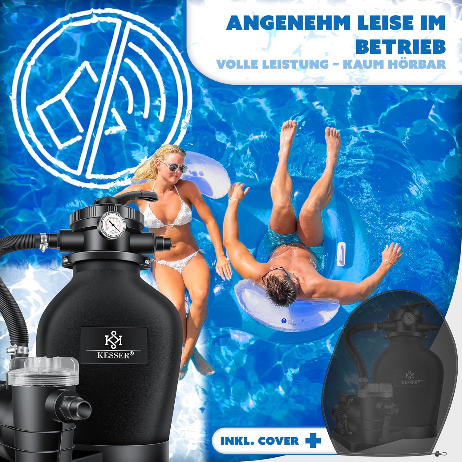 KESSER® Sandfilteranlage mit Pumpe & 1200g Filterbälle | Poolfilter 600W | Sandfilter für Pool 13200L/h Durchfluss | Tankvolumen bis 30kg Sand | 7-Wege Ventil mit Druckmanometer, Abdeckung & Zubehör — Ansicht 6